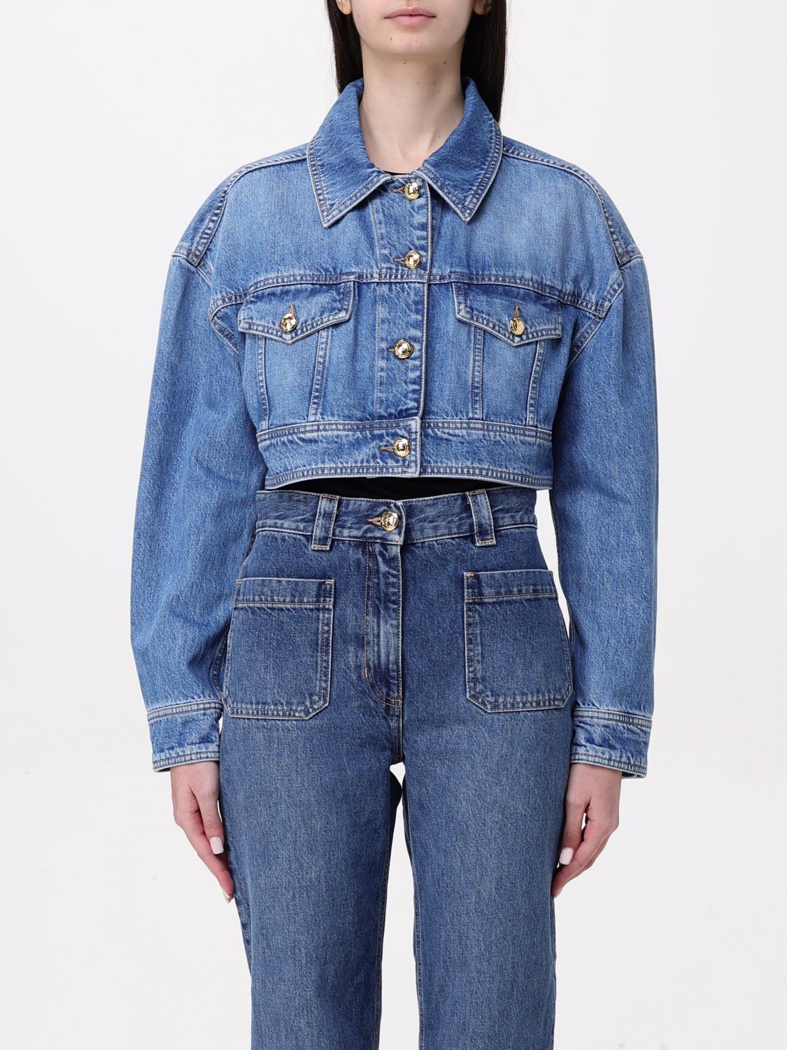 Elisabetta Franchi Oversized Cropped Denim Jacket In Blue