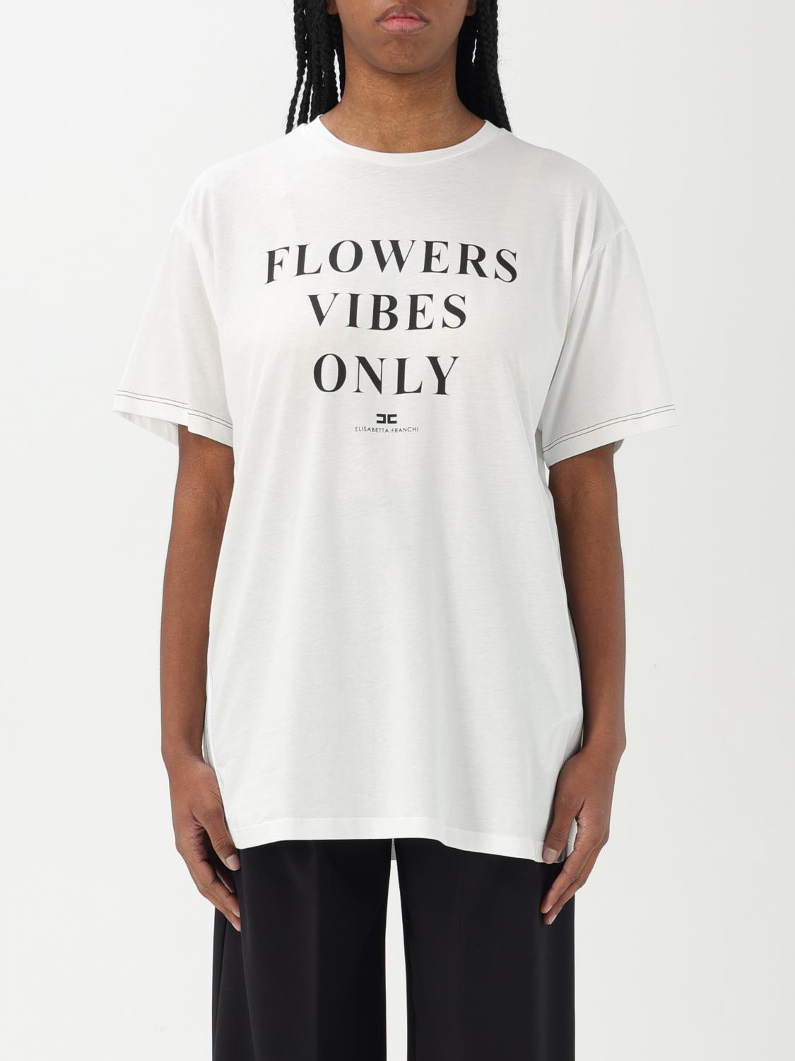 Elisabetta Franchi Jersey T-shirt With Print And Satin Bands In White