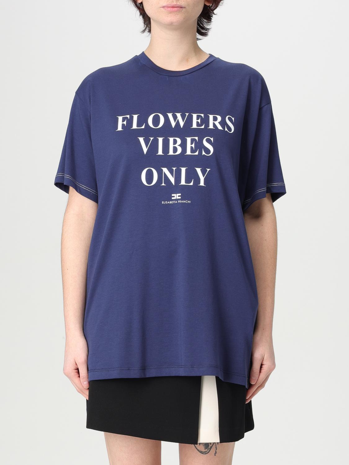 Elisabetta Franchi Slogan-print Cotton T-shirt In Blue