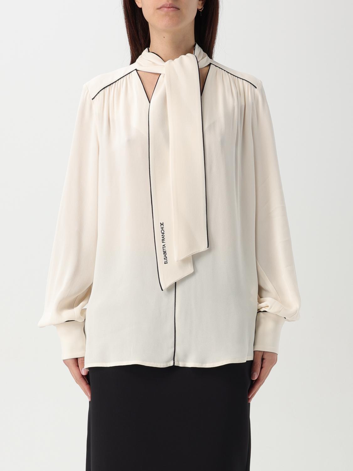Elisabetta Franchi Georgette Shirt With Scarf And Piping In White