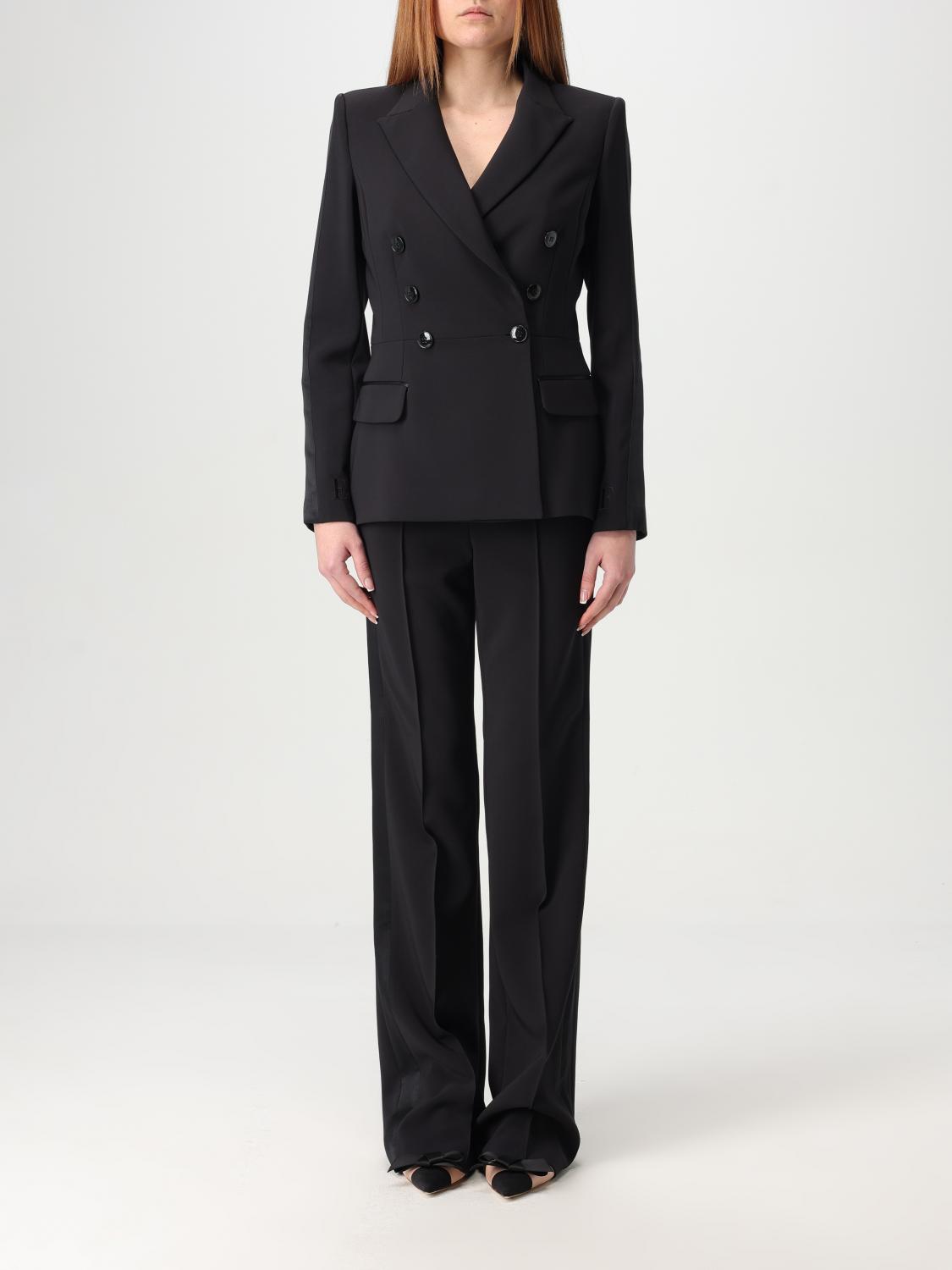 Elisabetta Franchi Tailored Double-breasted Blazer With Flared Trousers In Black