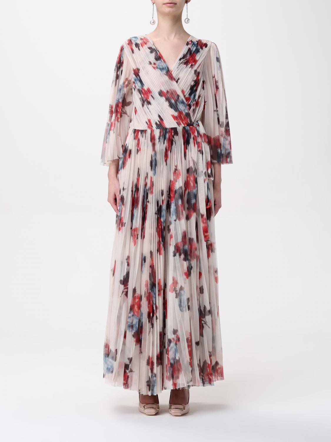 Philosophy Di Lorenzo Serafini Blur Floral-print Pleated Midi Wrap Dress In Beige