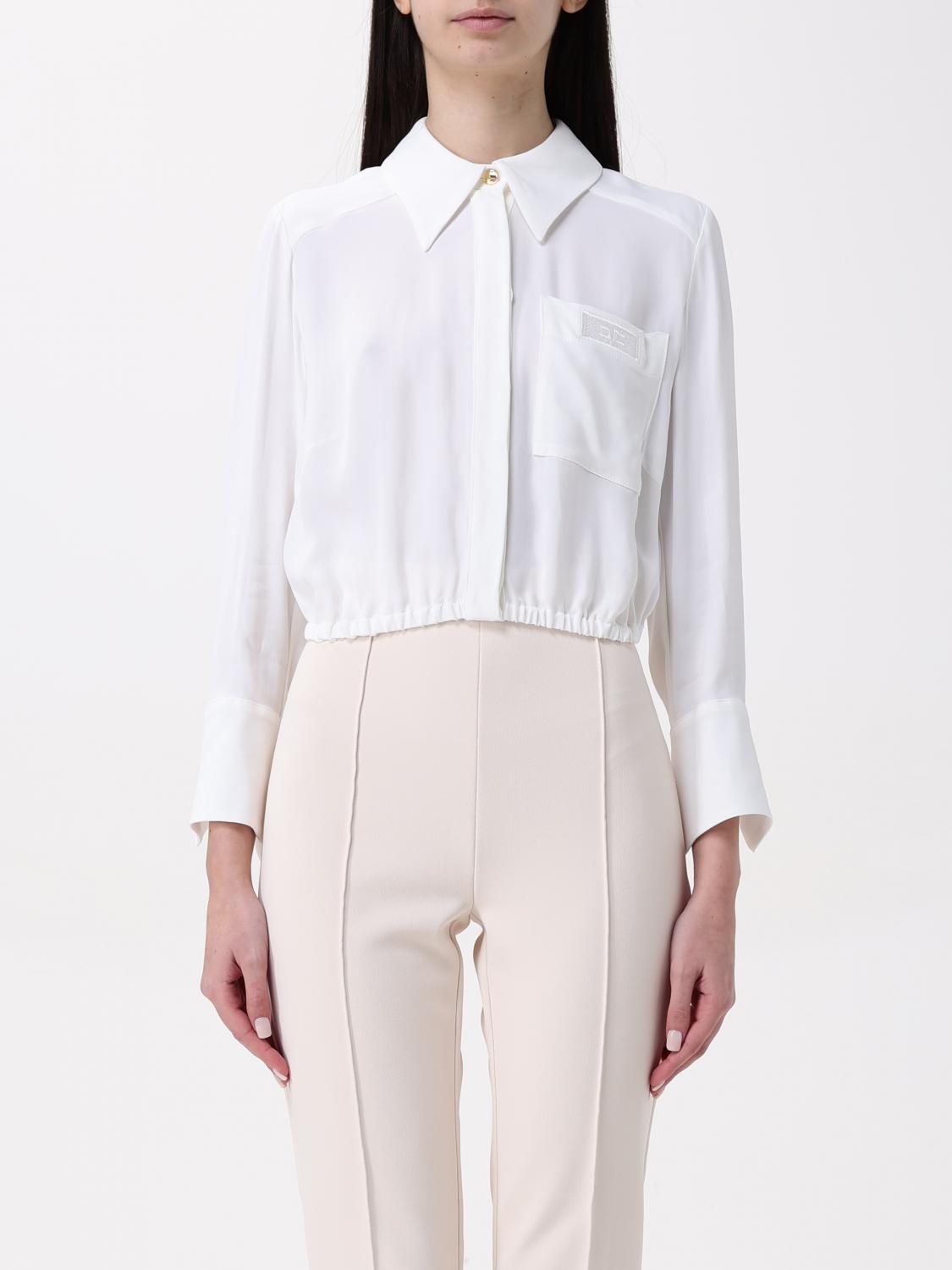 Elisabetta Franchi White Cotton Cropped Shirt In Ivory