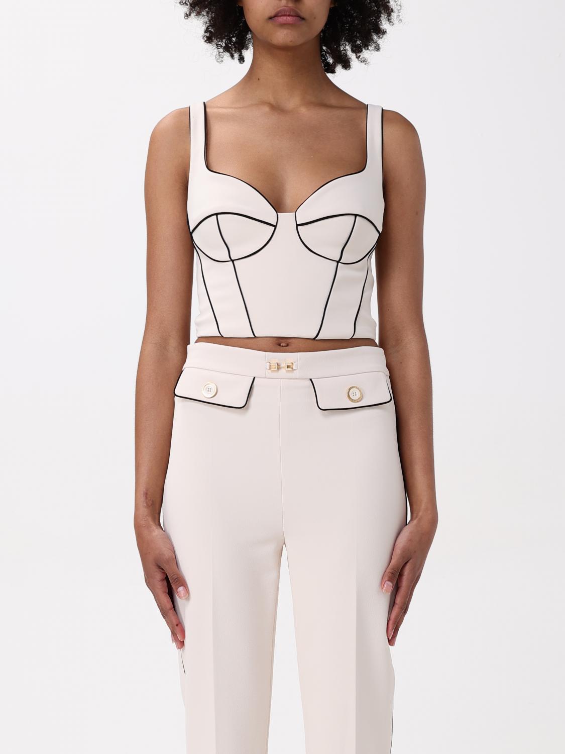 Elisabetta Franchi Contrasting Corset Top In Butter