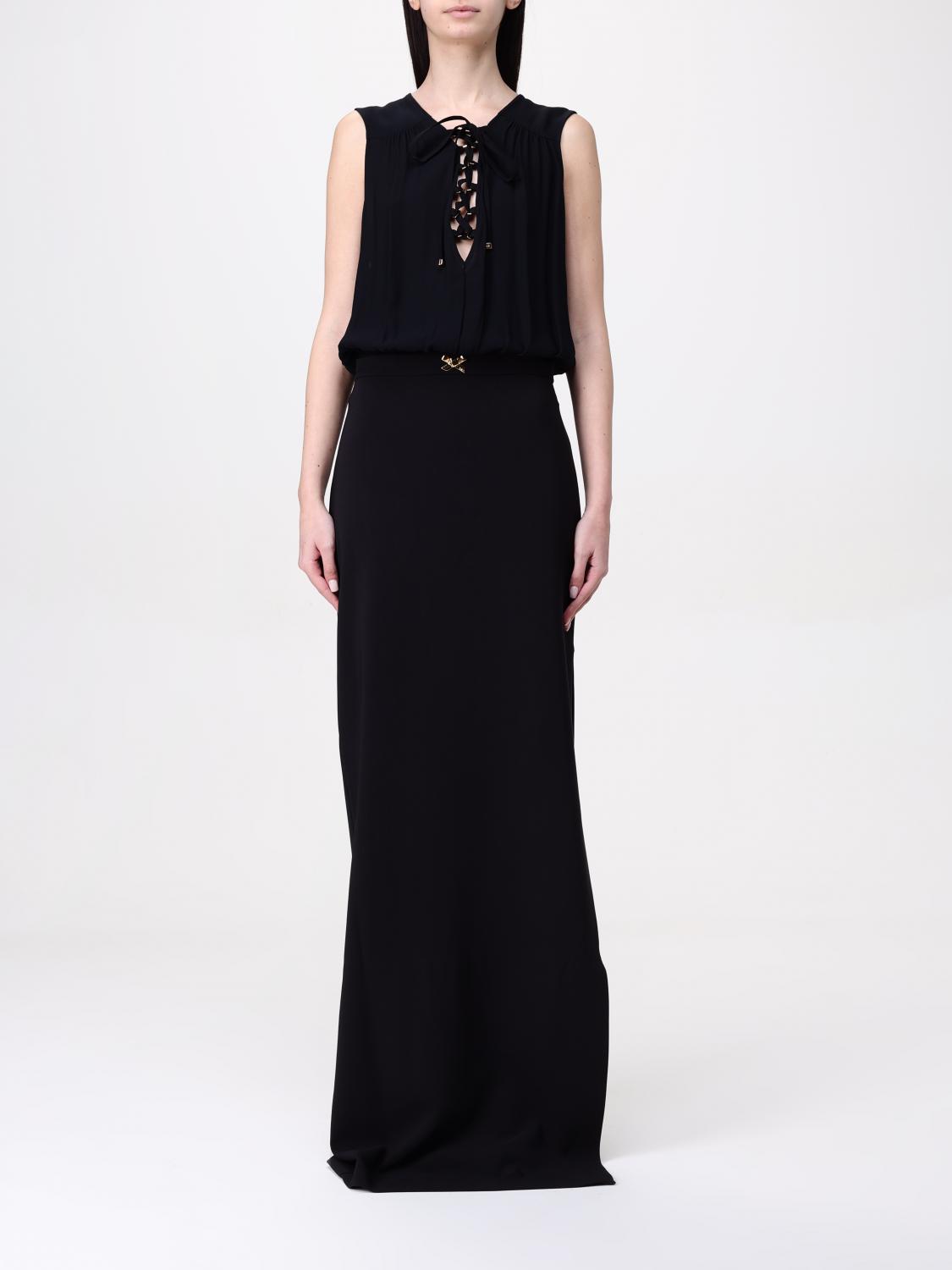 Elisabetta Franchi Lace-up Crepe Maxi Dress In Black