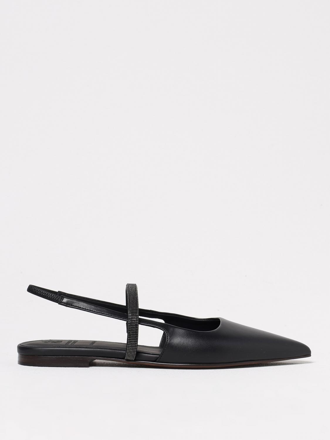 Brunello Cucinelli Slingback Ballet Flats With Precious Strap In Black