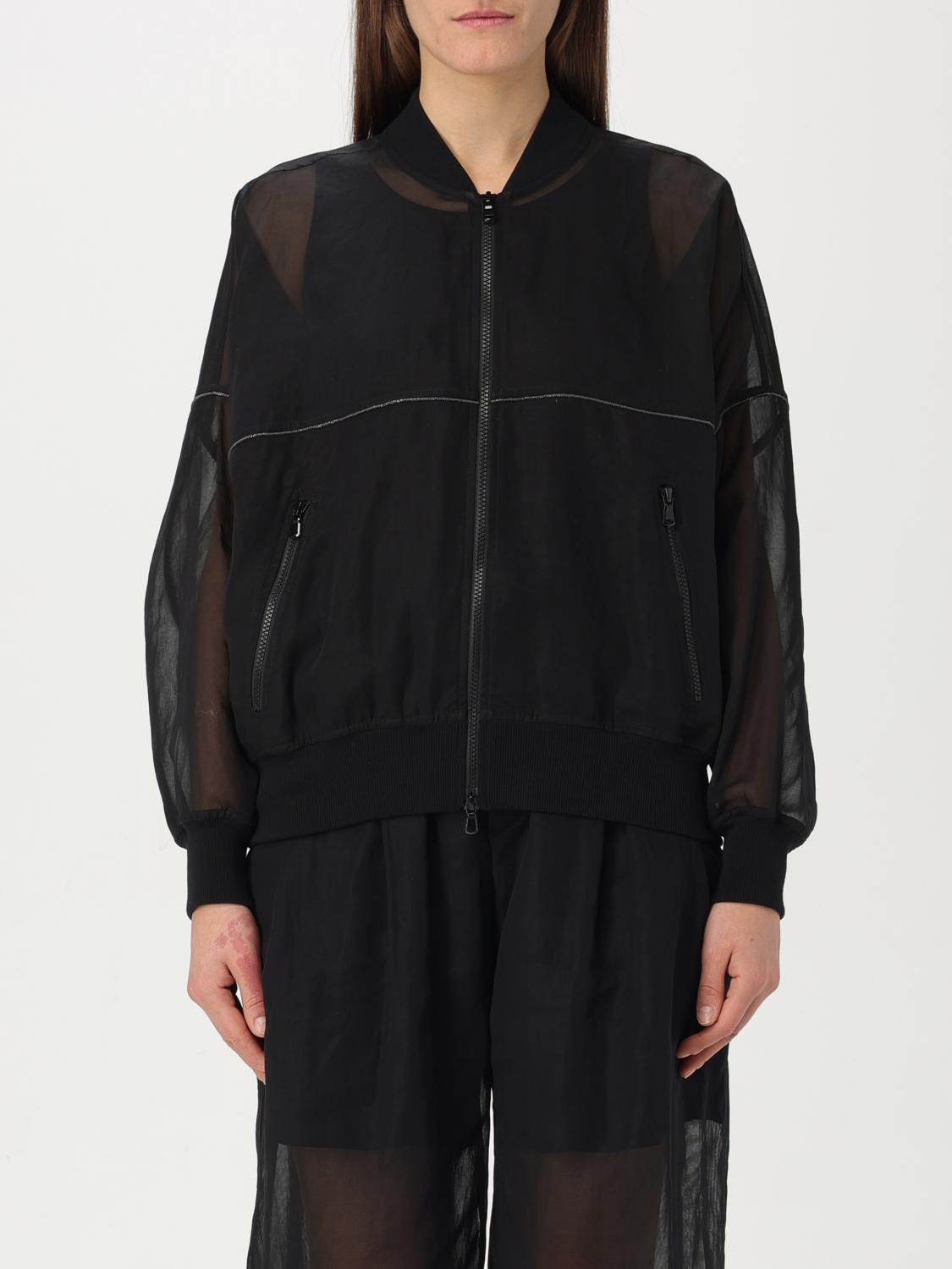 Brunello Cucinelli Black Organza Shiny Trims Bomber Jacket In Black
