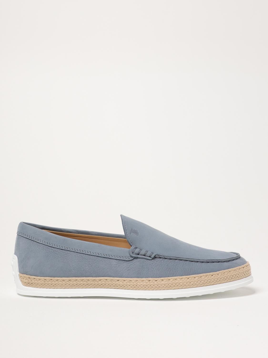 Tod's Light Blue Calfskin Loafers With Rubber And Rope Sole In Avion