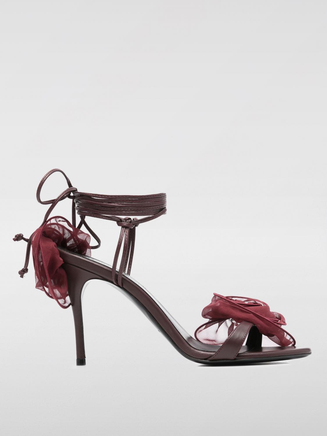 Magda Butrym Crochet Flower-embellished Lace-up Sandals In Burgundy