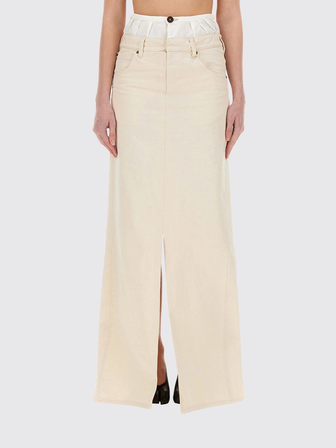 Maison Margiela Woman Maxi Skirt Beige Size 6 Cotton In Yellow