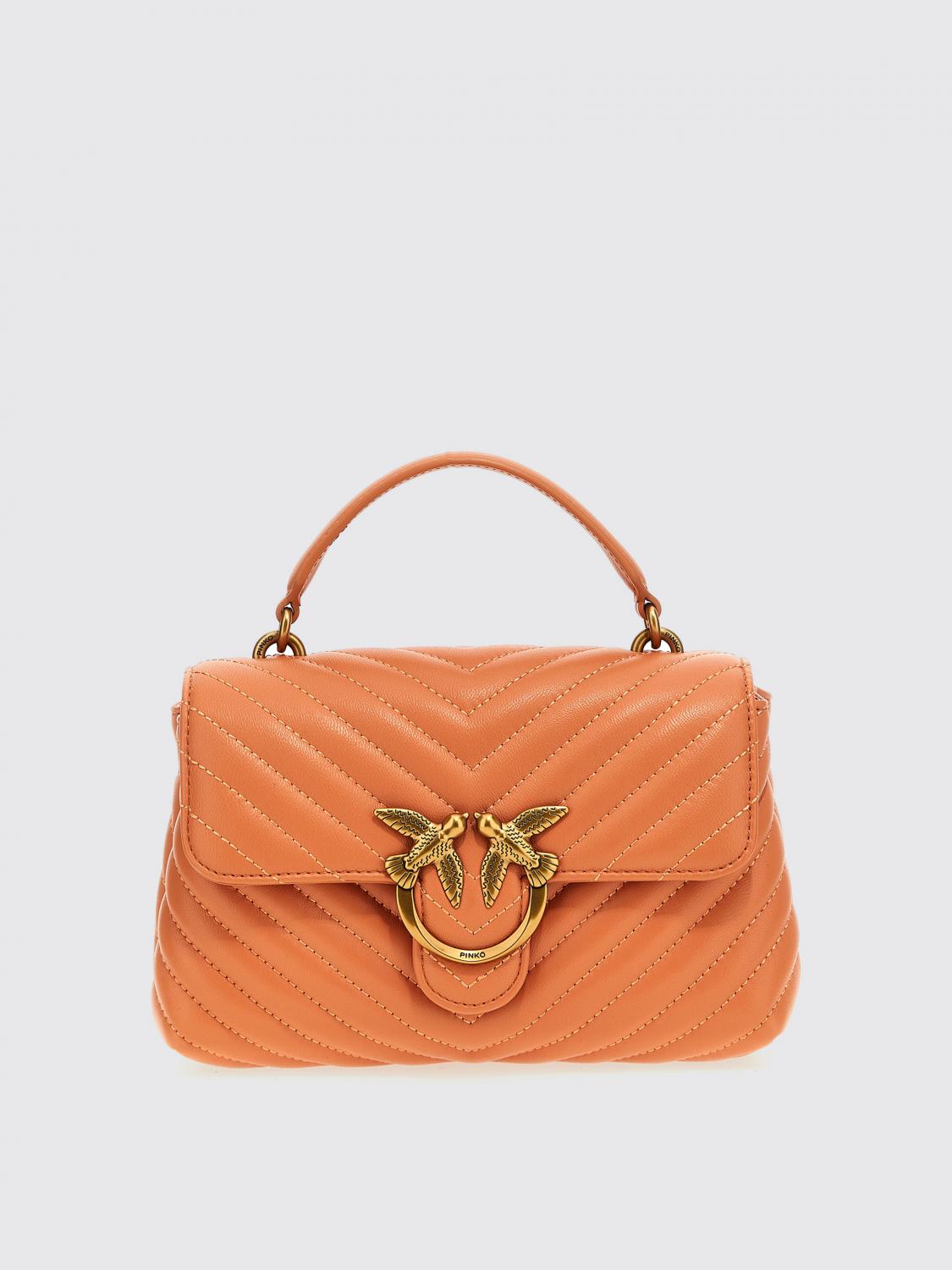 Pinko Mini Lady Love Leather Tote Bag In Orange