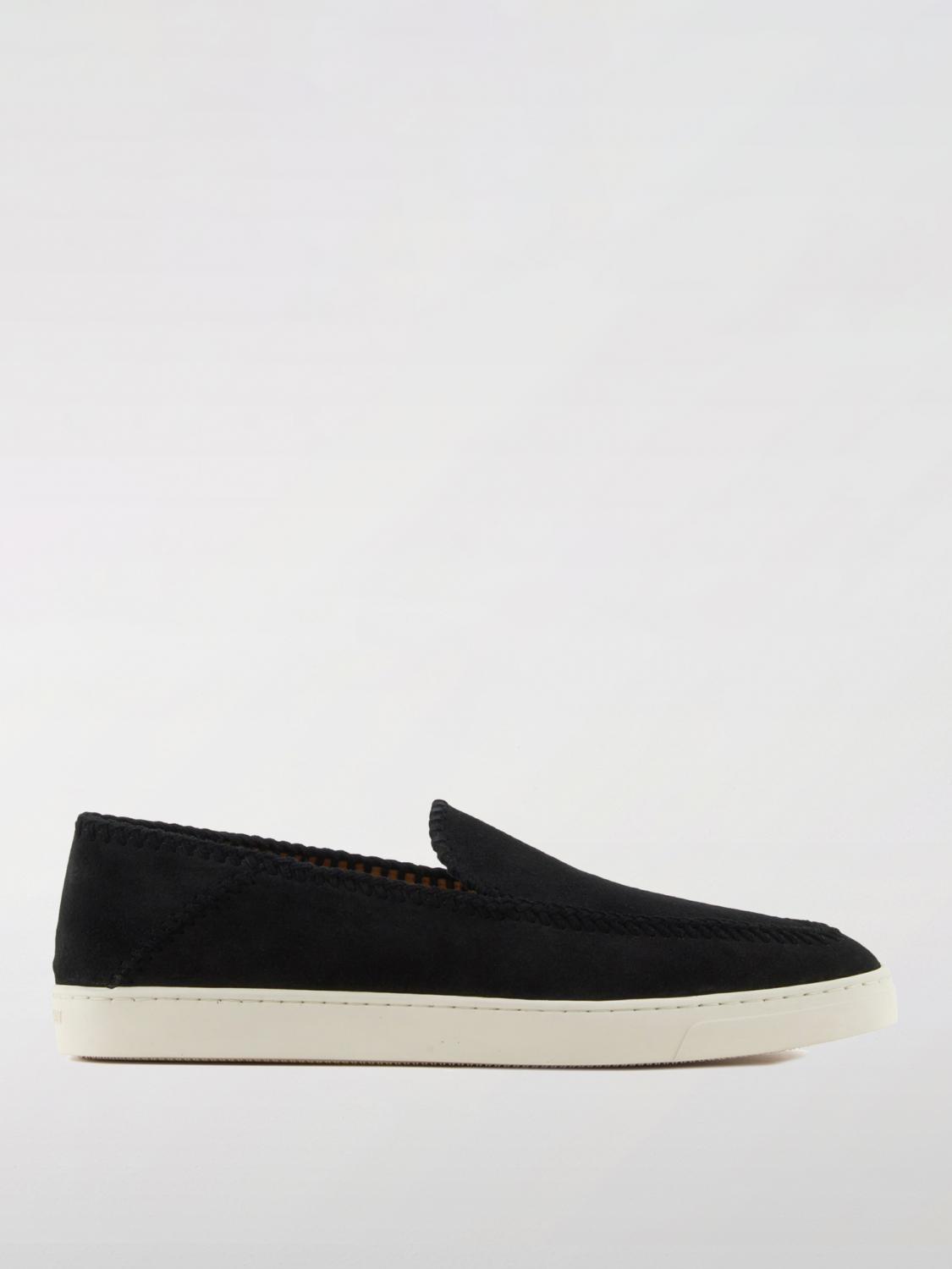 Giorgio Armani Almond Toe Leather Sneaker With Braid Detailing In Black