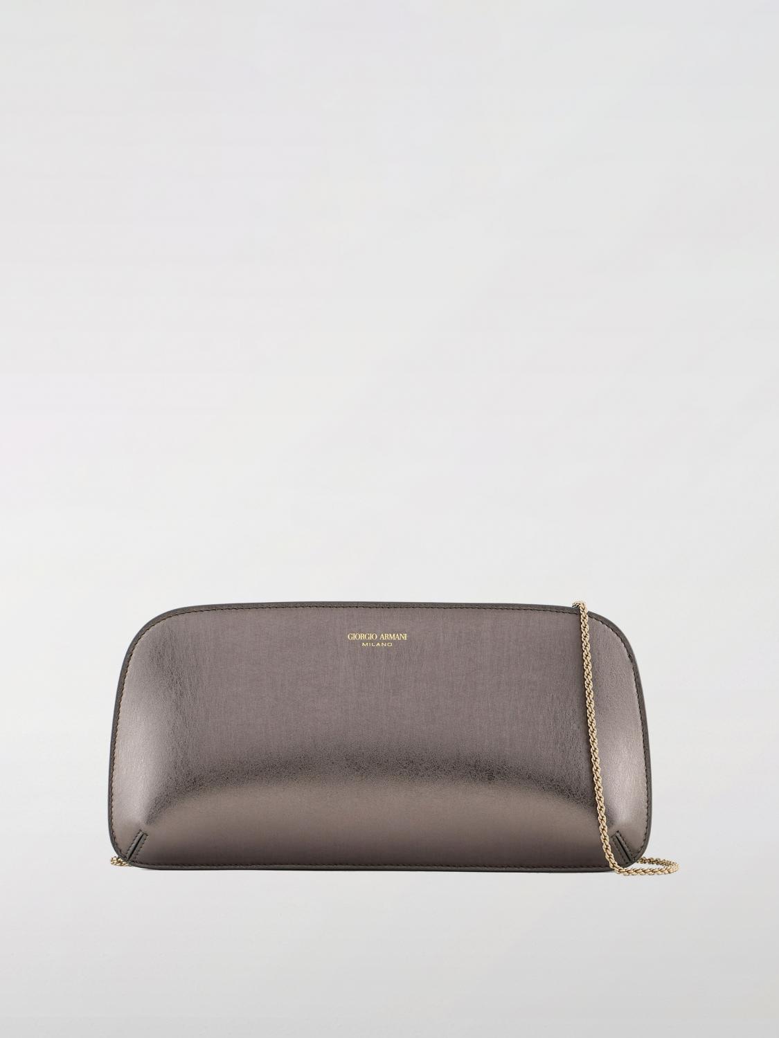 Giorgio Armani Horizontal Clutch The First In Laminated Leather In Grey