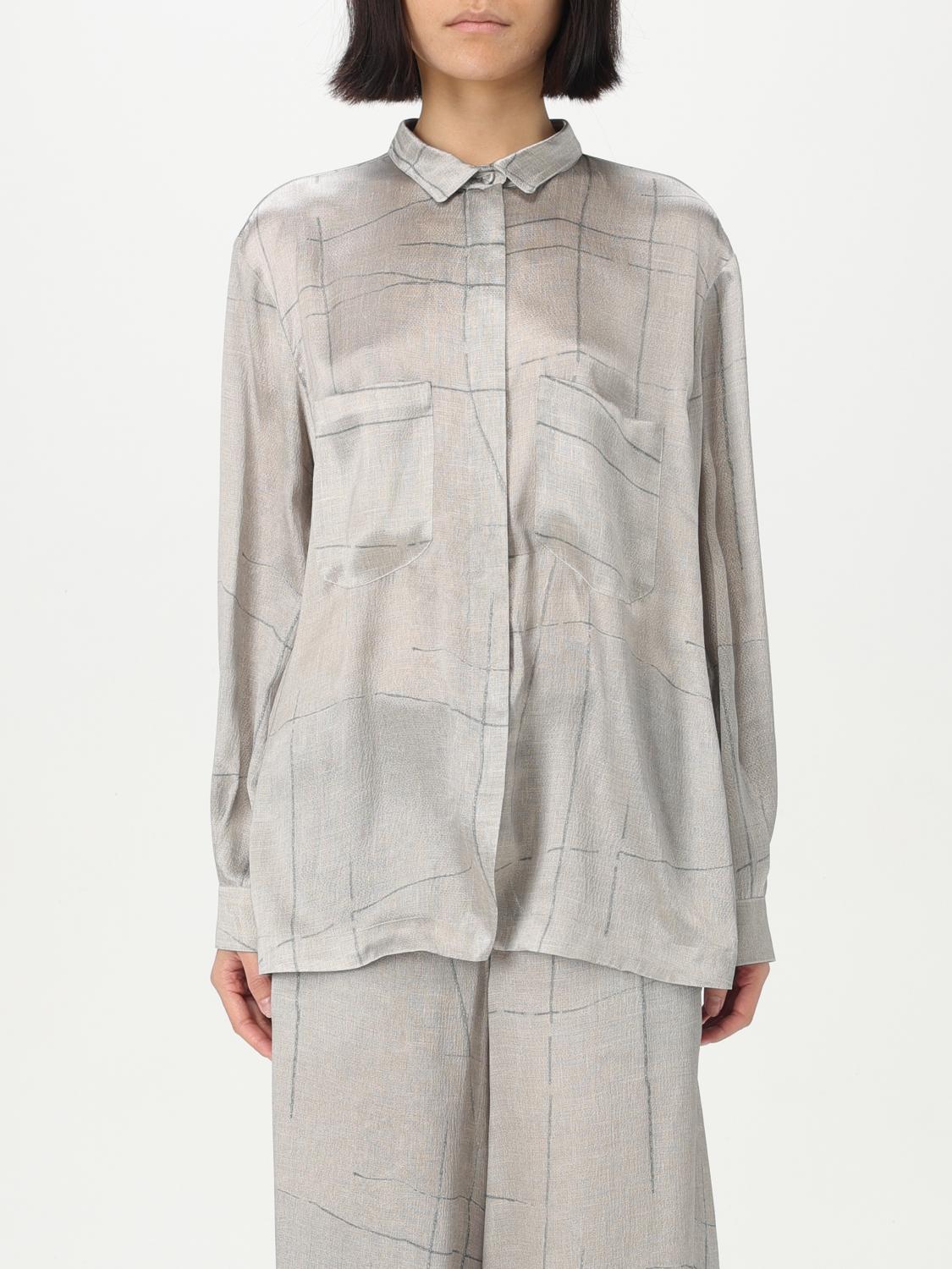 Giorgio Armani Printed Silk Satin Shirt In Grey