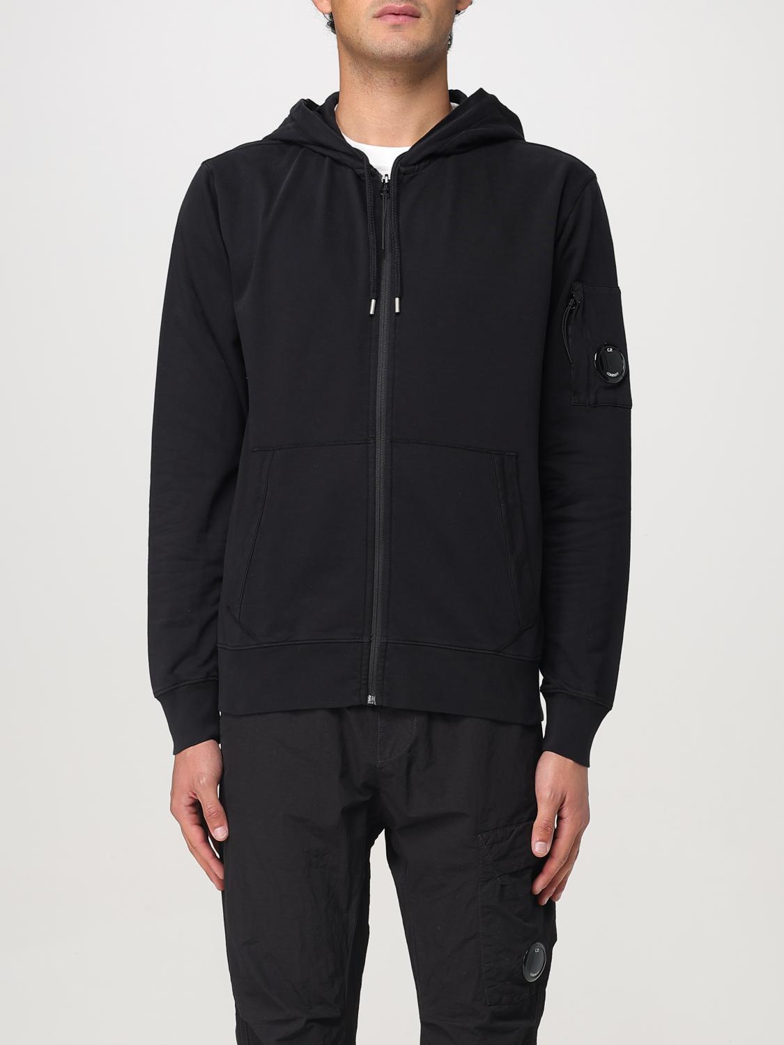 C.p. Company Zip Sweatshirt With Button And Patchwork In Black