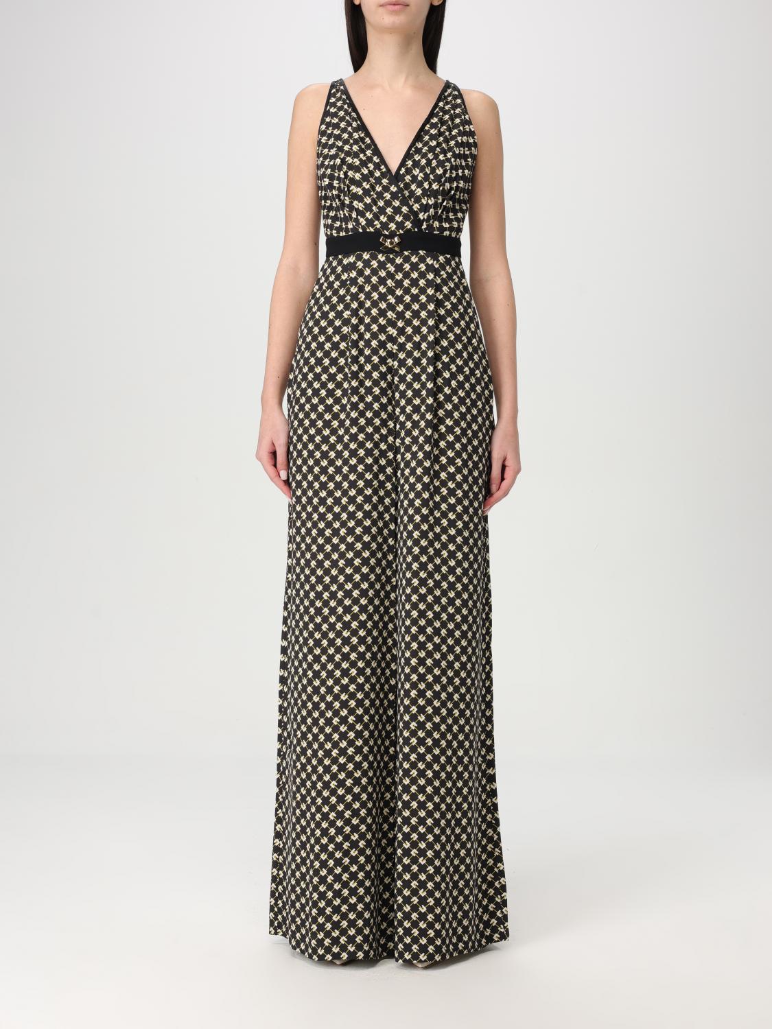 Elisabetta Franchi Black Pattern Jumpsuit With Rear Crossover Neck In Black