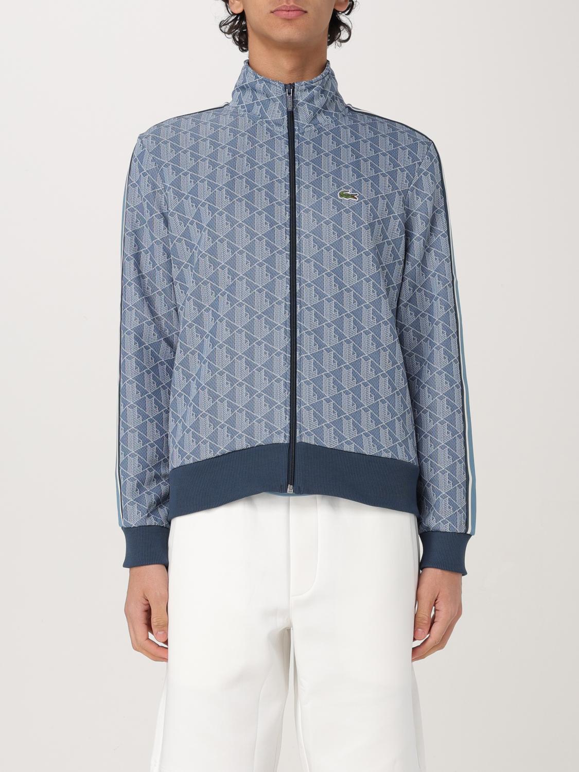 Lacoste Monogram Zip-up Sweatshirt In Blue