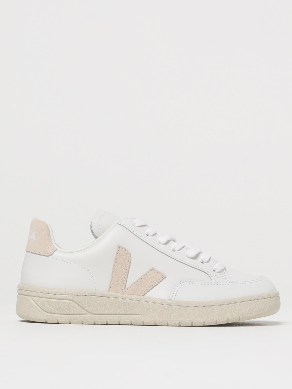Veja Woman's V12 White And Beige Vegan Leather  Sneakers In White