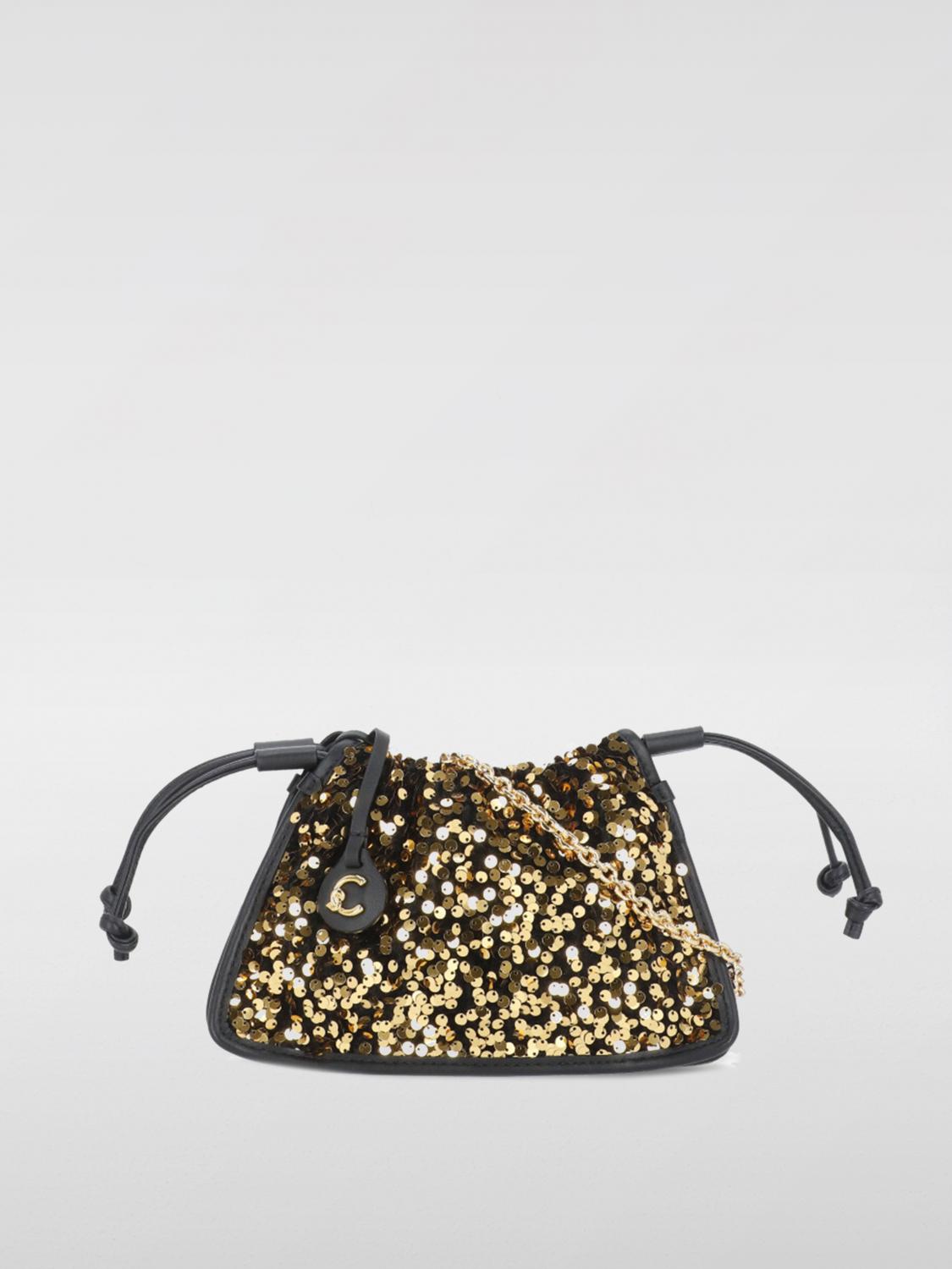 Coccinelle Black/golden Dulse Paillette Leather Hand Bag In Gold