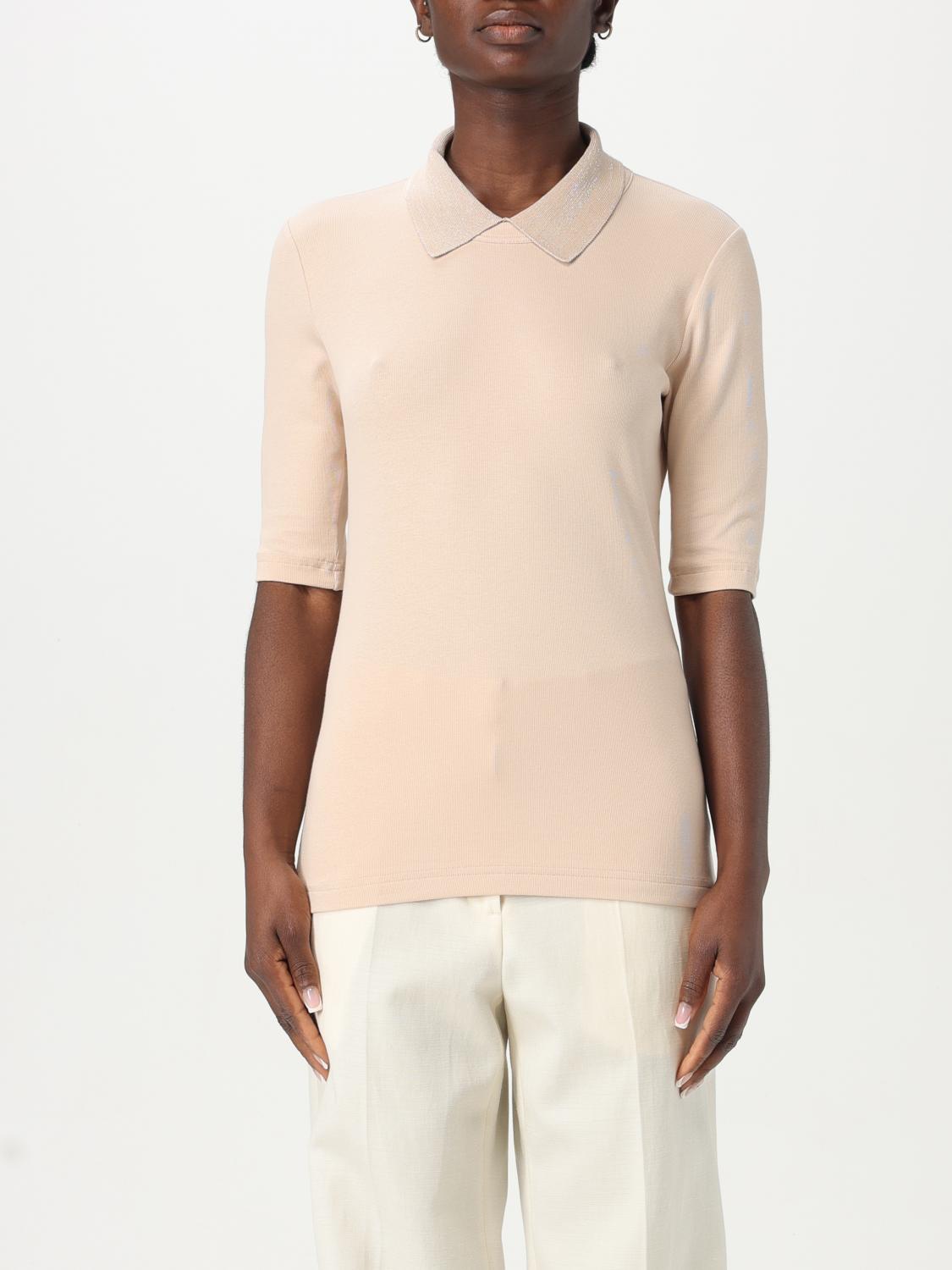 Fabiana Filippi Ribbed Collared T-shirt Slim Fit In Beige