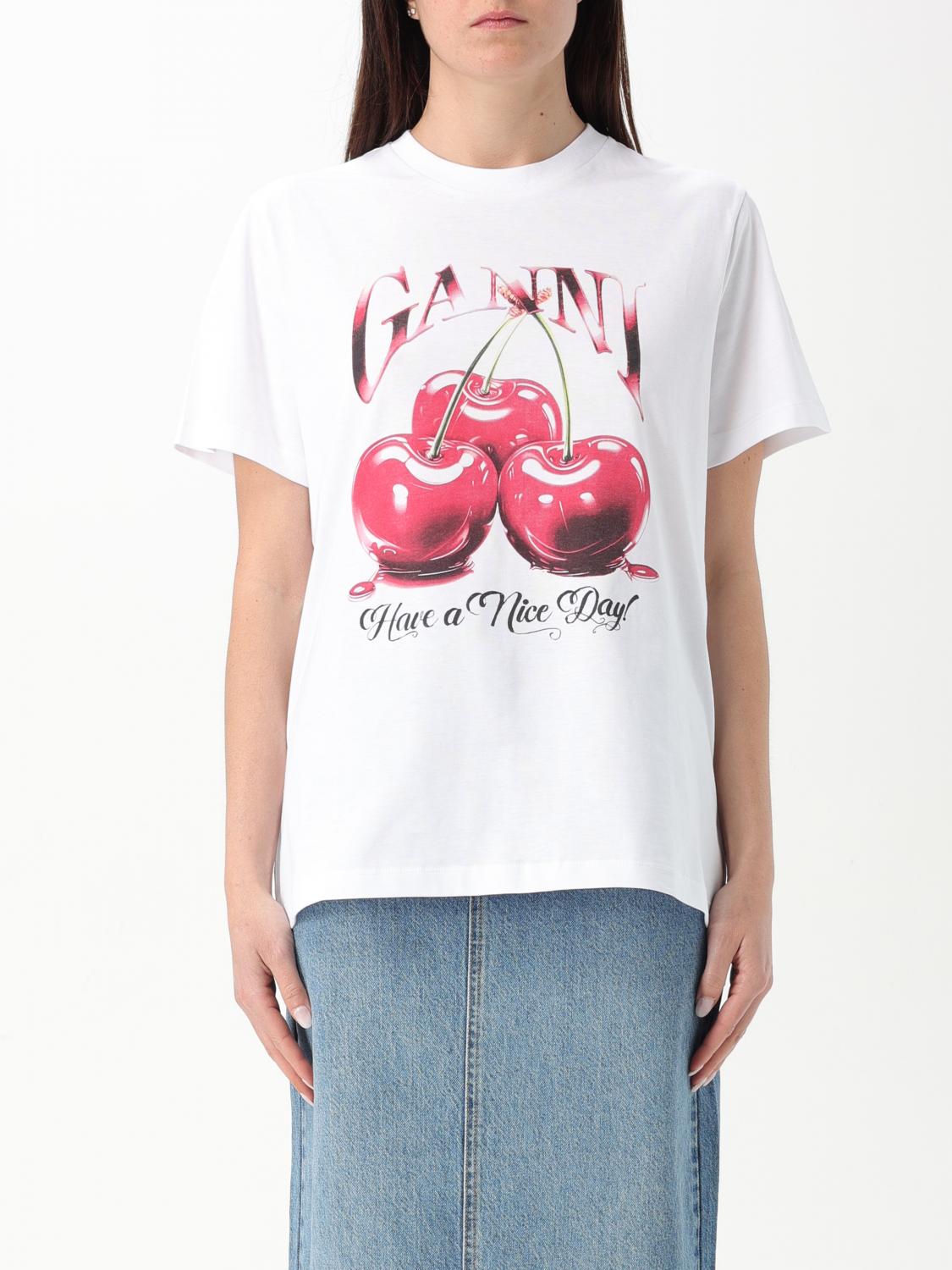 Ganni Basic Jersey Cherry Relaxed T-shirt In White