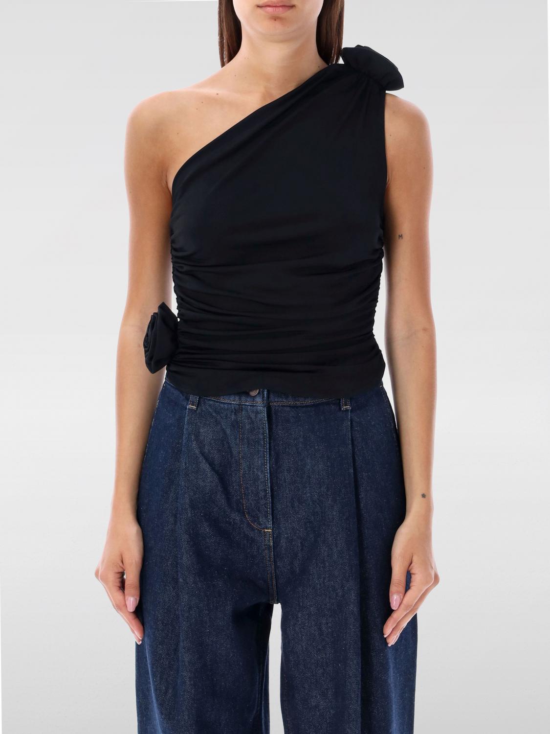 Magda Butrym Jersey One Shoulder Flower Top In Schwarz