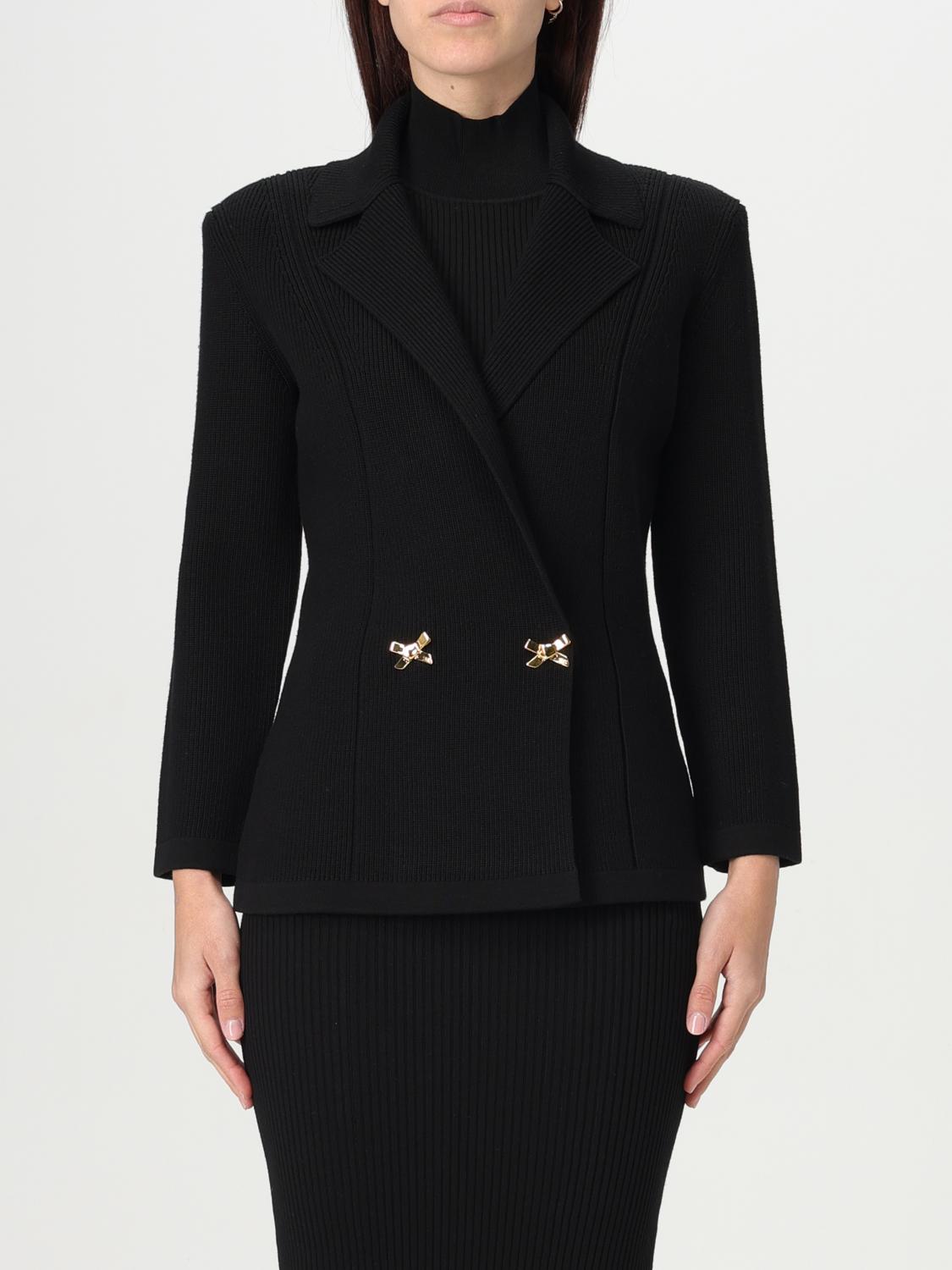 Elisabetta Franchi Black Double-breasted Blazer With Golden Buttons In Black