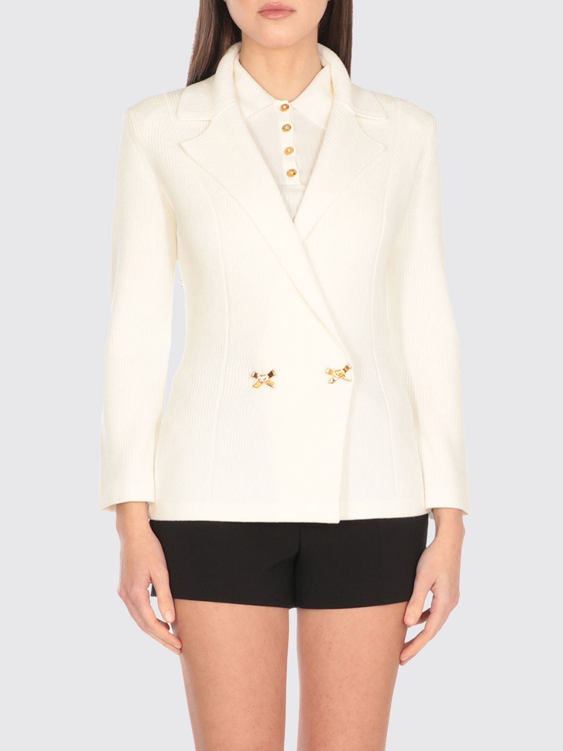 Elisabetta Franchi Ivory Knitted Blazer With Bows