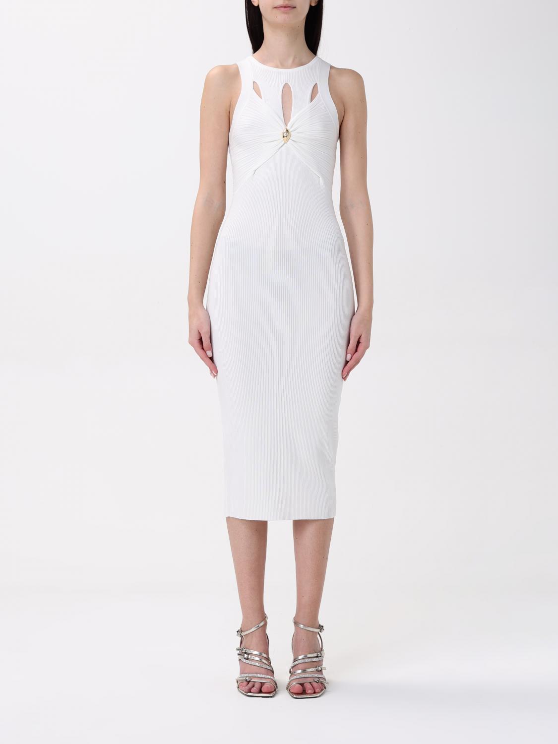 Elisabetta Franchi Fitted Midi Dress With Cut-out Details In Ivory