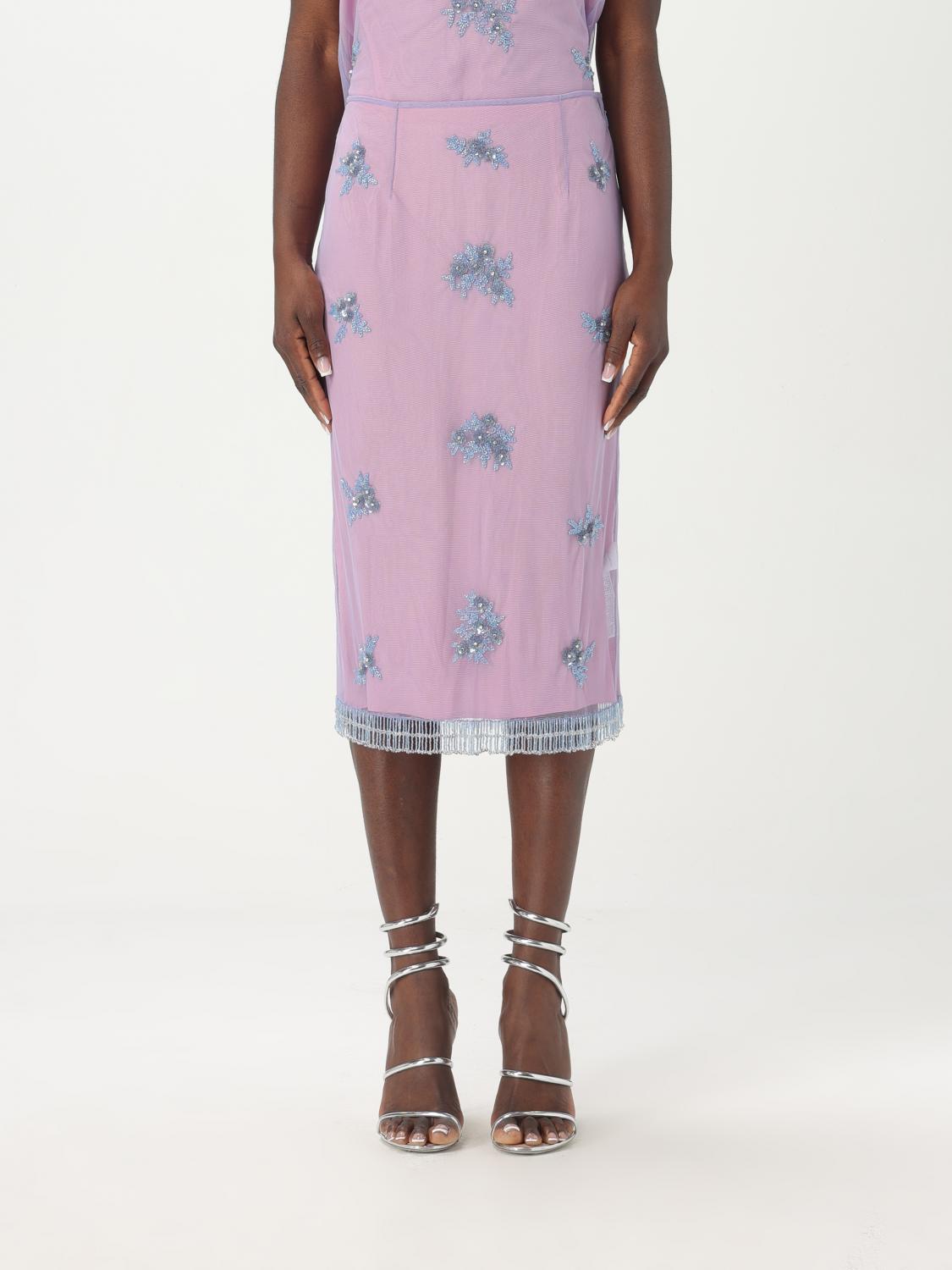 Blumarine Embellished Floral Fringe Sheer Overlay Skirt In Blau