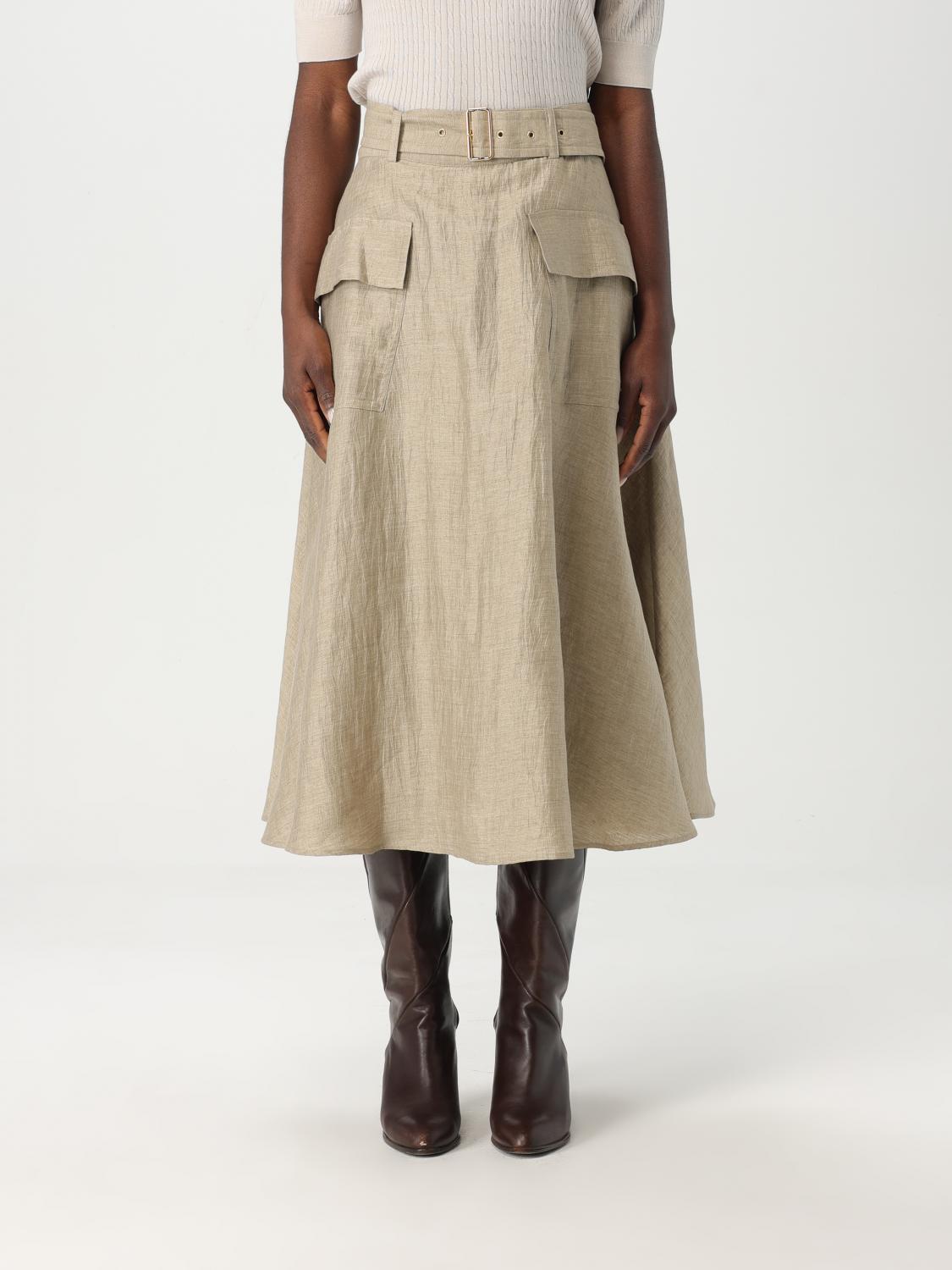 Fay Long Skirt With Belt In Beige