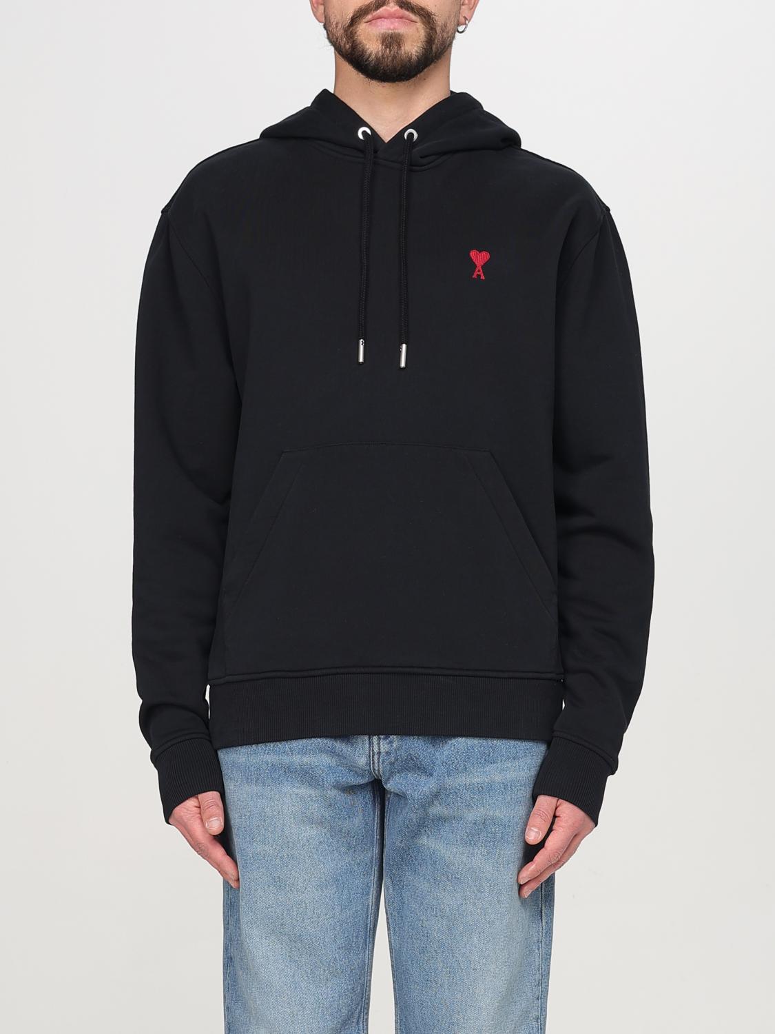 Ami Alexandre Mattiussi Ami Black Cotton Hoodie With Embroidered Logo And Functional Pockets In Black