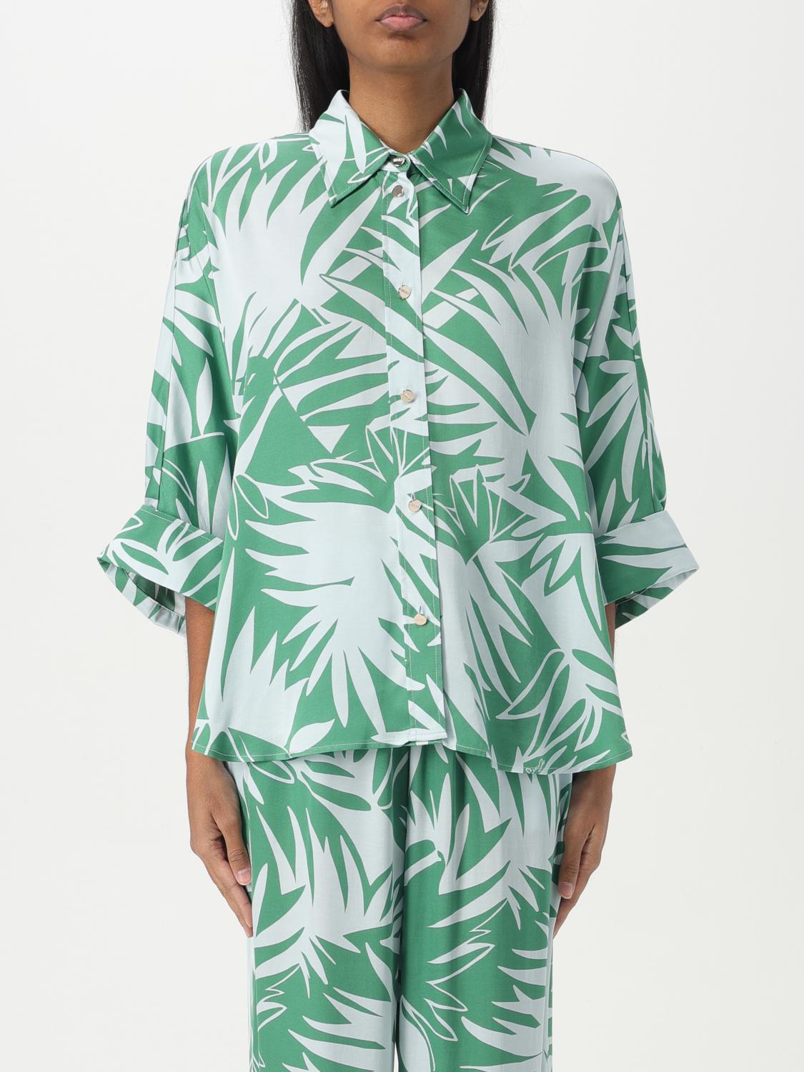 Liu •jo Liu Jo Relaxed-fit Multicolor Shirt With Tropical Palm Print In Gnawed Blue