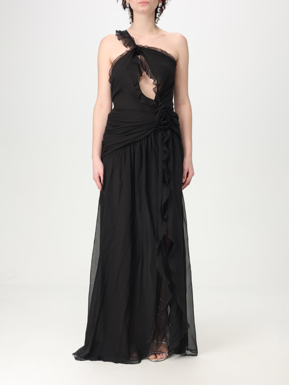 Blumarine Ruffled Halterneck Silk Maxi Dress In Black
