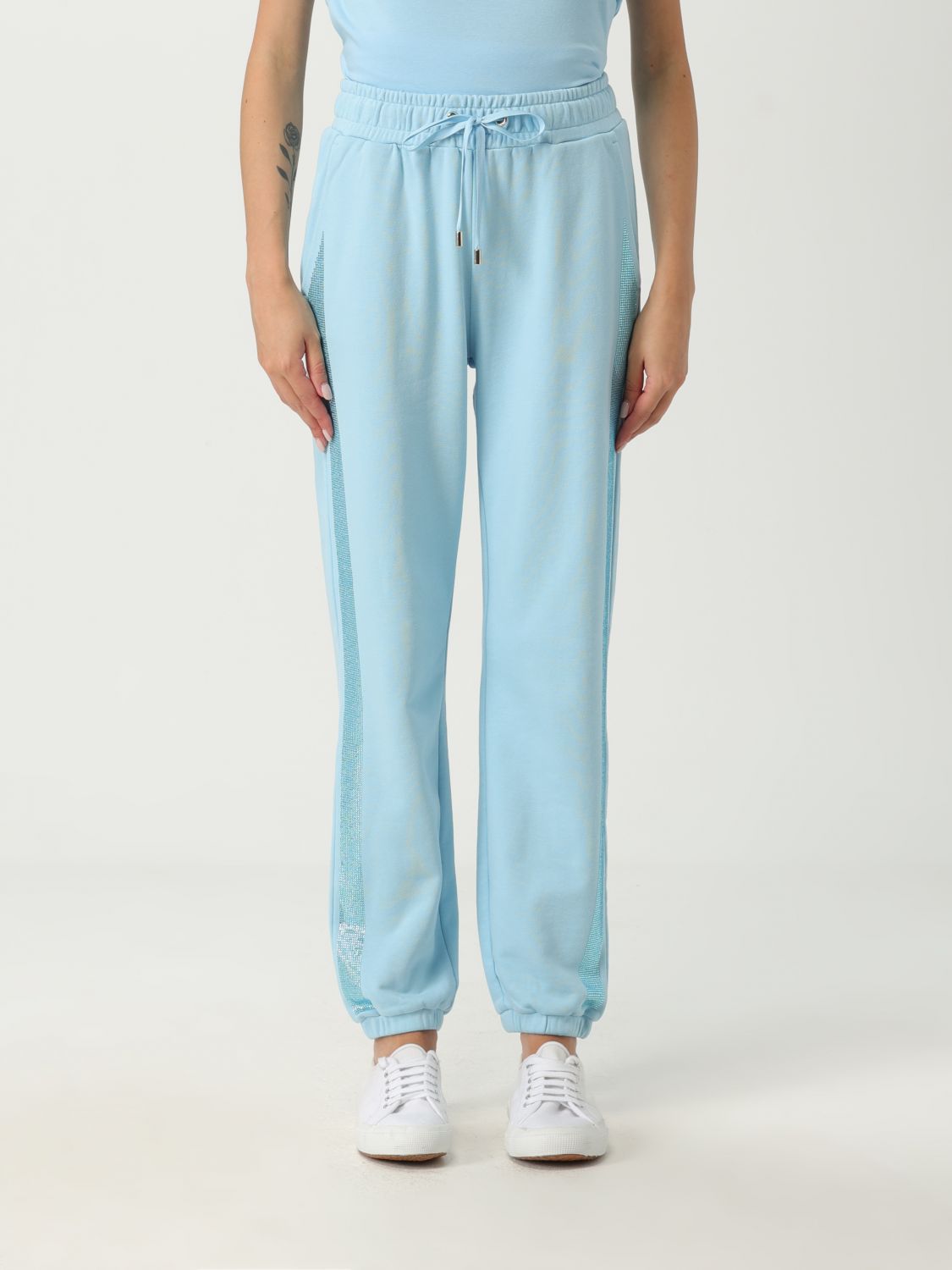 Liu •jo Liu Jo Rhinestone-embellished Joggers With Elastic Waistband In Blue