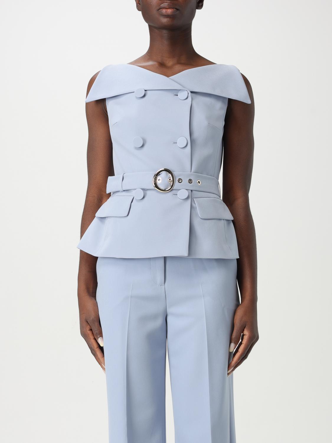 Liu •jo Liu Jo Sky Blue Jacket With Structured Silhouette And Peplum Hem In Blue 1