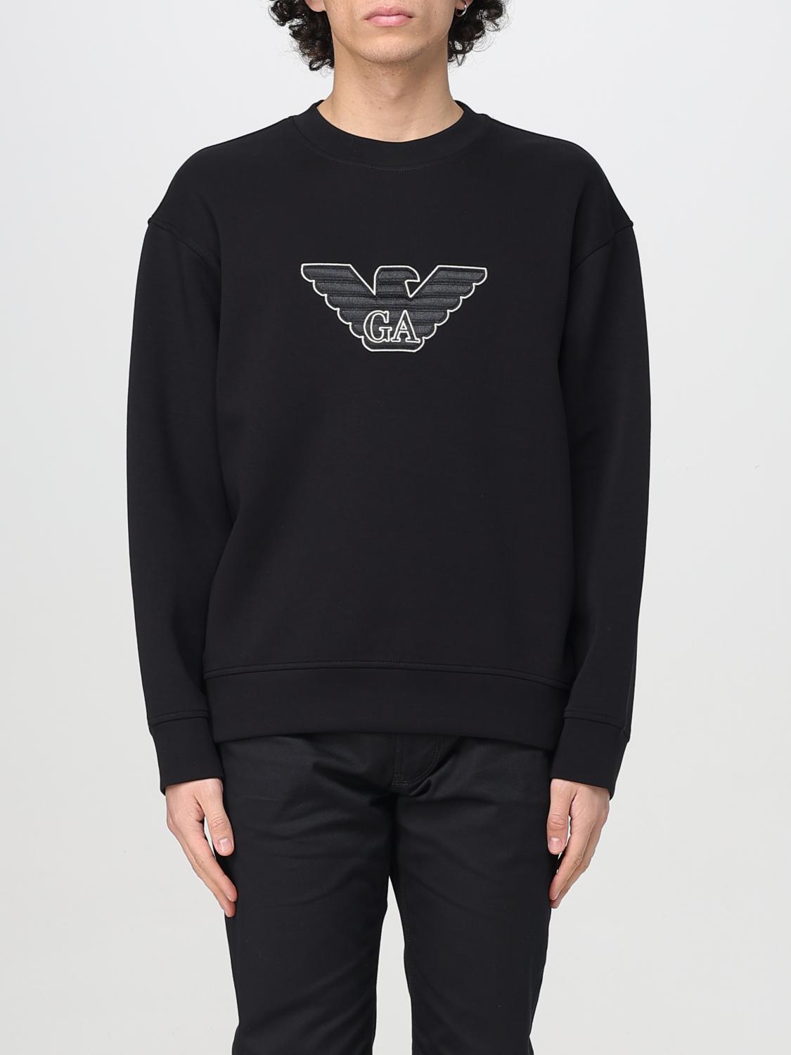 Emporio Armani Cotton Crew Neck Sweatshirt With Embroidered Logo In Schwarz