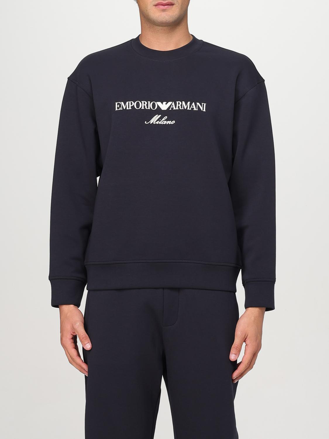 Emporio Armani Embroidered-logo Sweatshirt In Blue