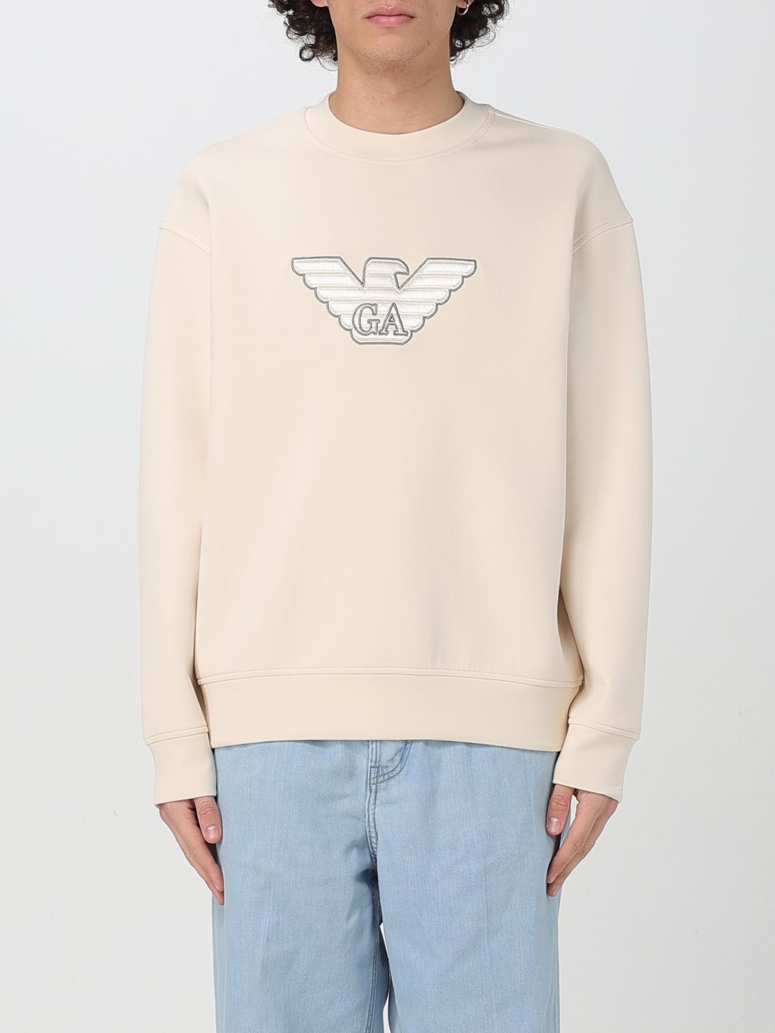 Emporio Armani Logo Cotton Sweatshirt In Beige