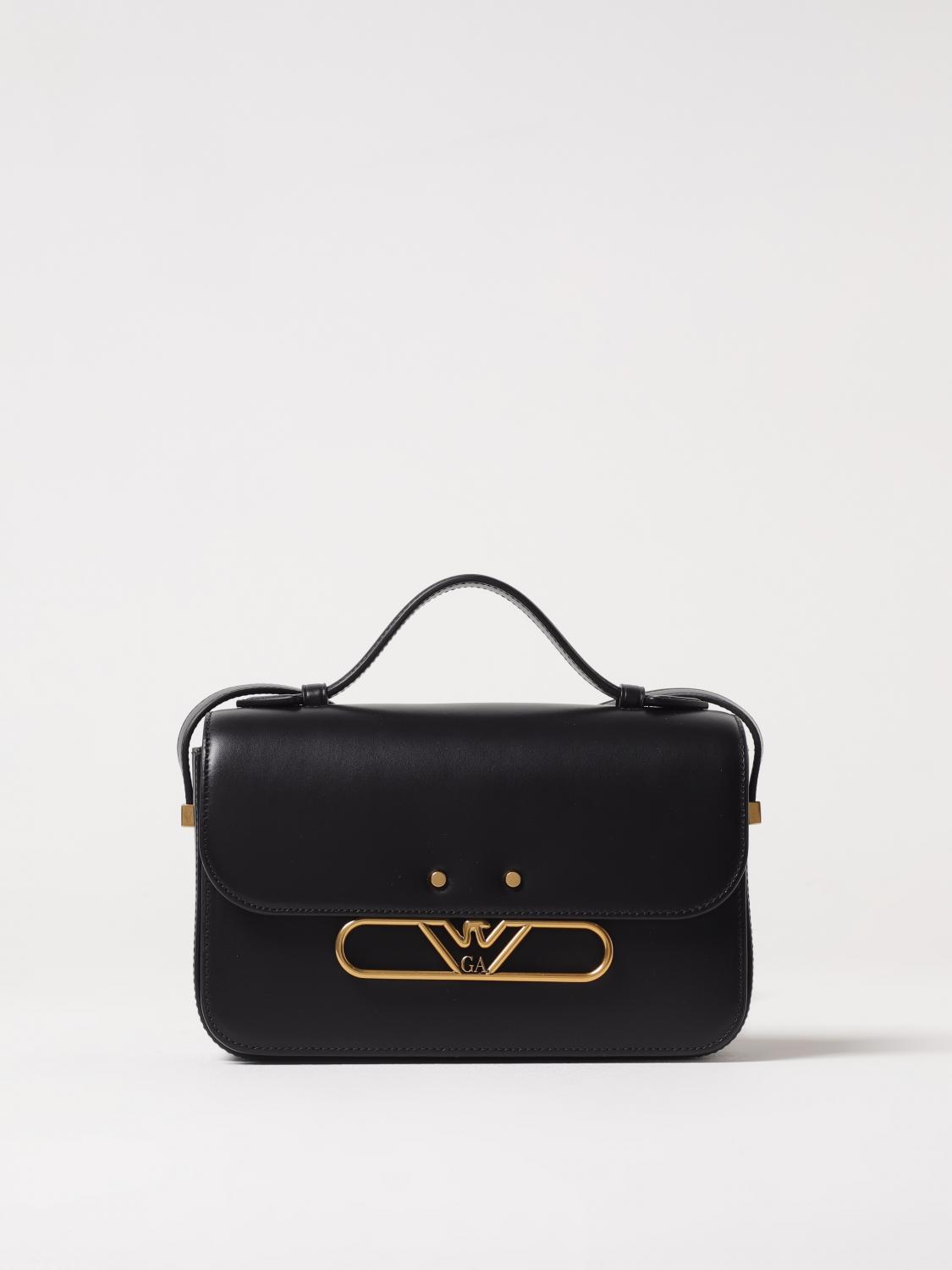 Emporio Armani Smooth Leather Shoulder Bag With Metal Eagle Logo In Black