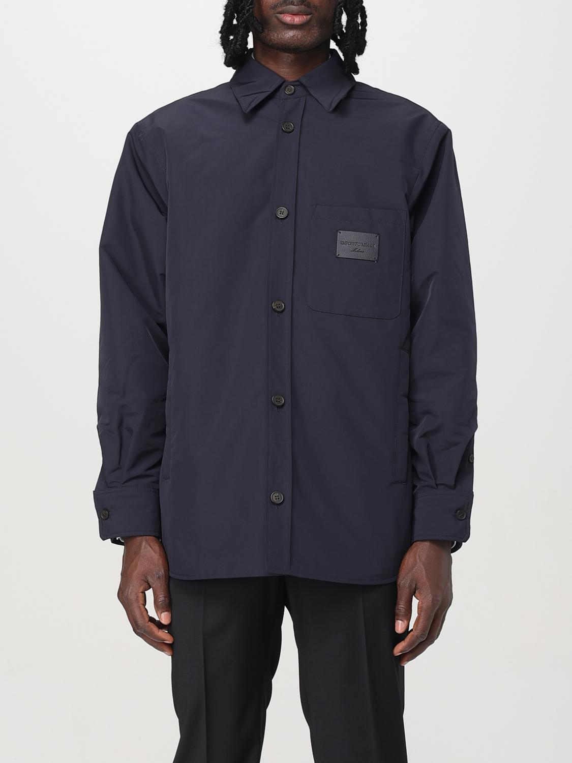 Emporio Armani Nylon Shirt Jacket With Patch Pocket And Logo Patch In Blue