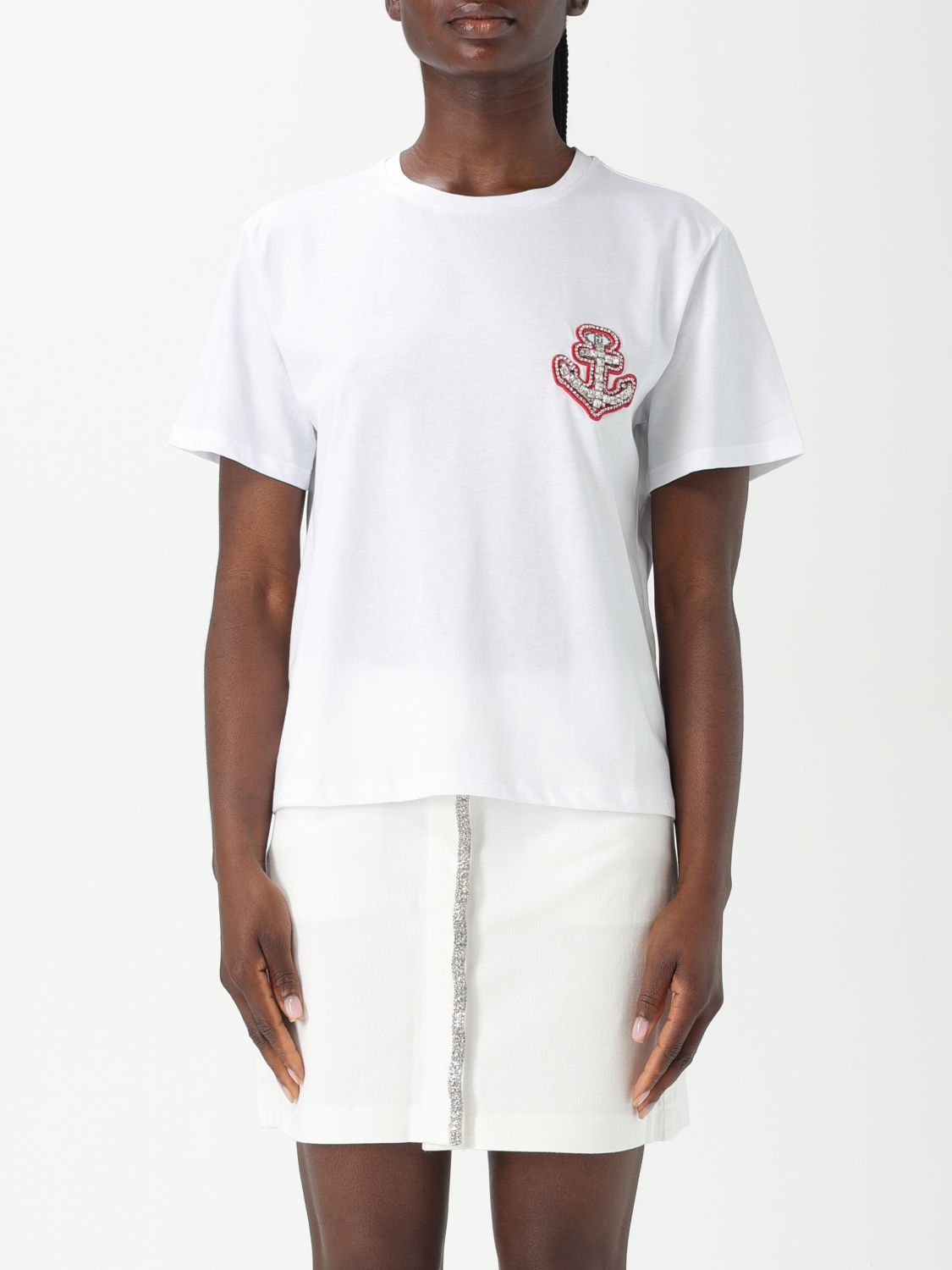 Liu •jo Liu Jo Graphic Embroidered Embellished T In White 2