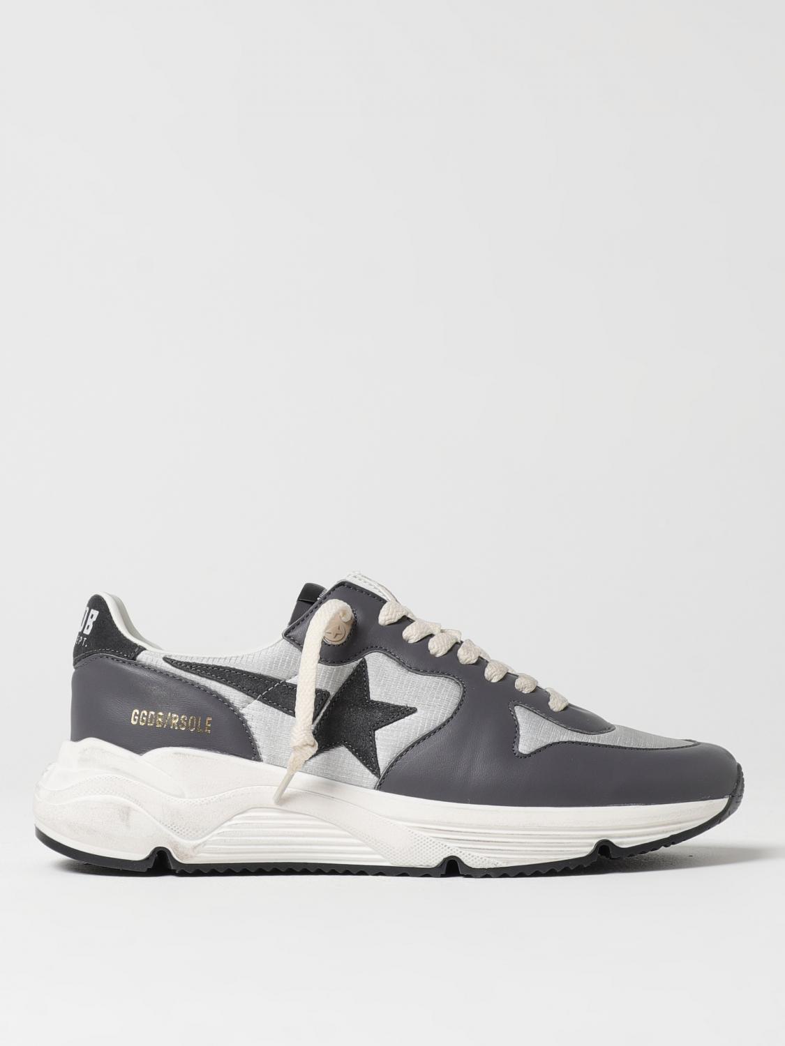 Golden Goose Men Running Sole Leather Sneakers In Silver