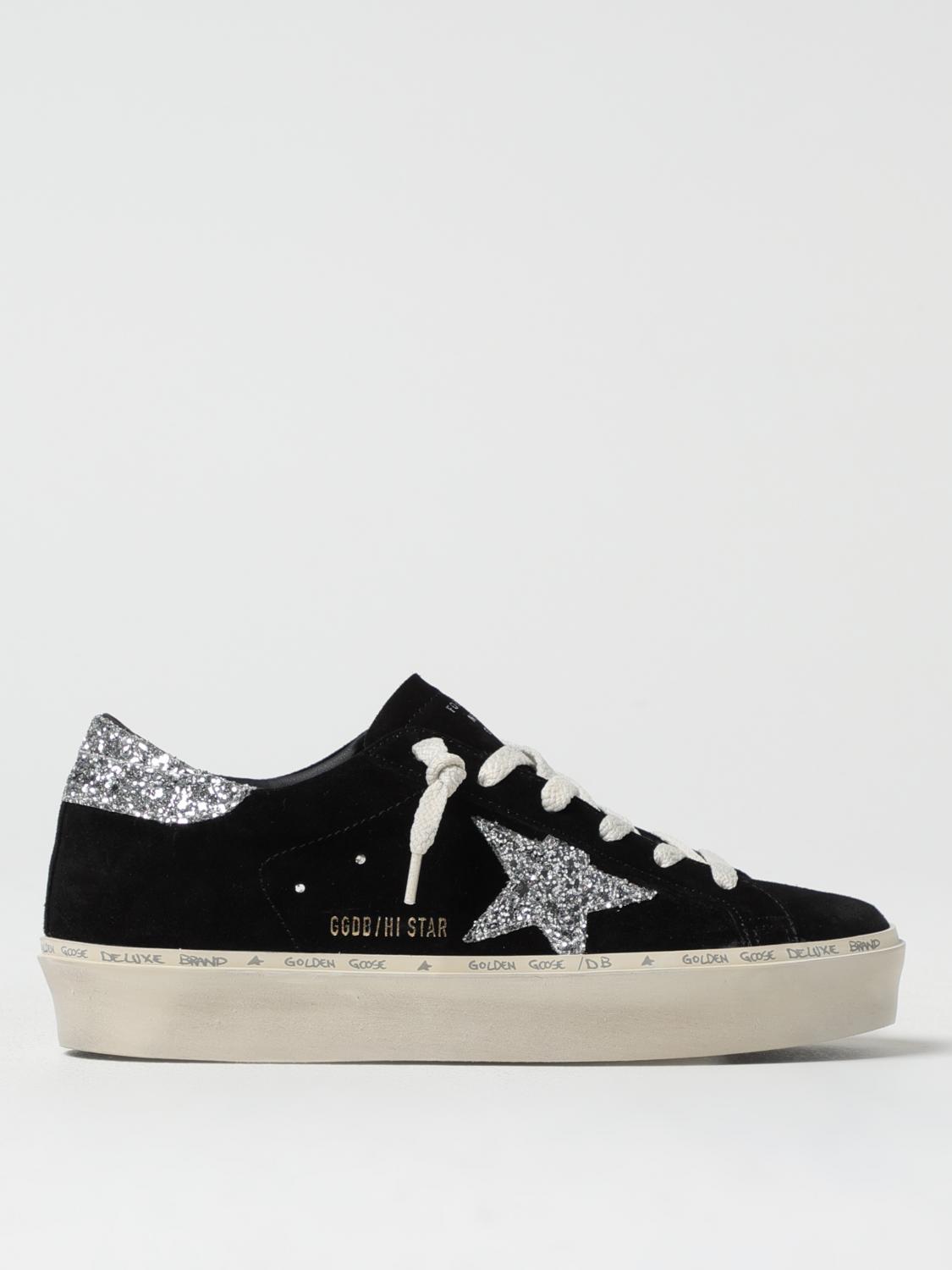 Golden Goose Hi Star Suede Sneakers With Glittered Star And Heel Tab In Black
