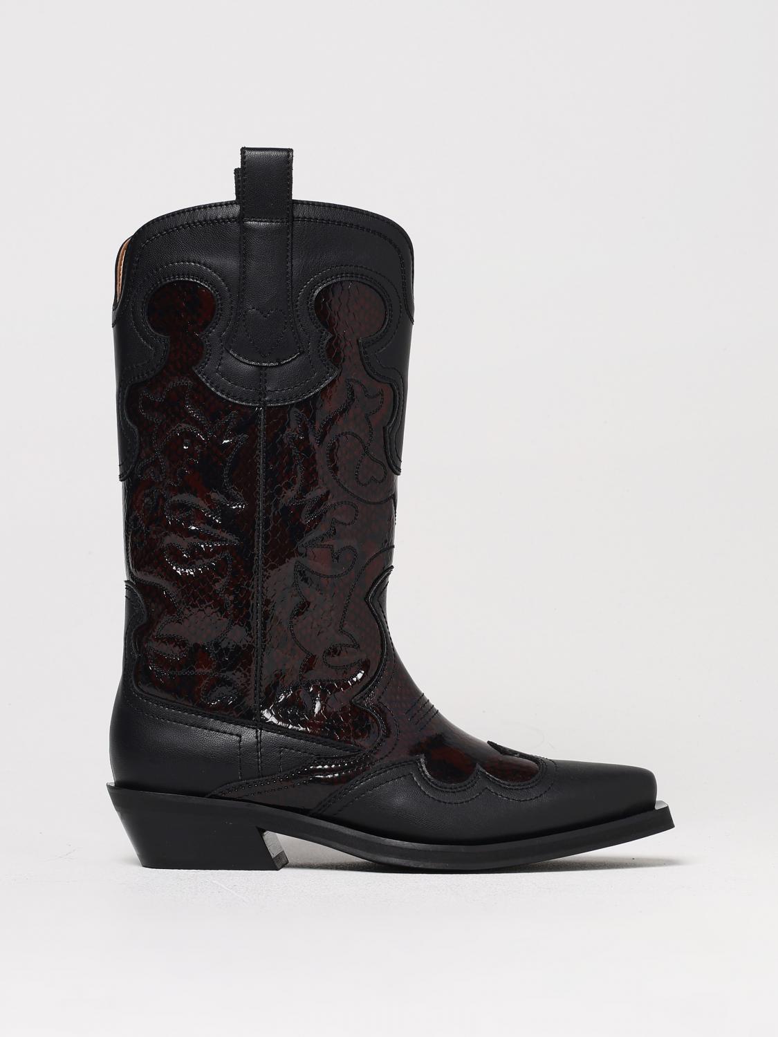 Ganni Black Reptile Effect Texan Boot In Black