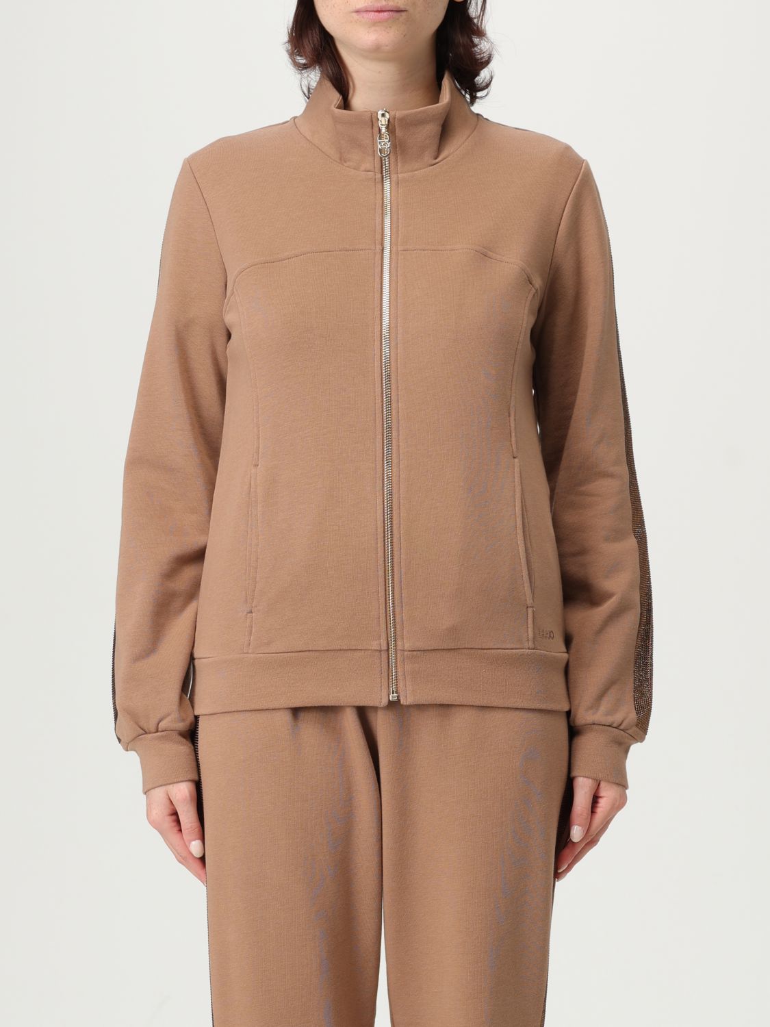 Liu •jo Liu Jo Brown Sweatshirt With Rhinestone Embellishments In Brown