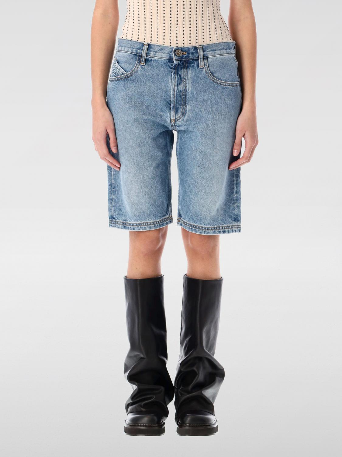 Attico Denim Shorts With Belt Loops In Gnawed Blue
