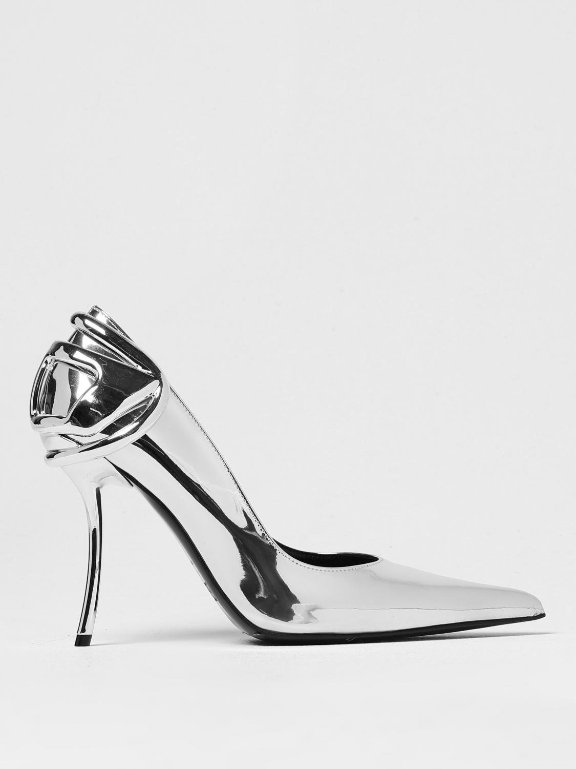 Diesel D-ten & Half-metallic Pumps With Curved Heel In Silver