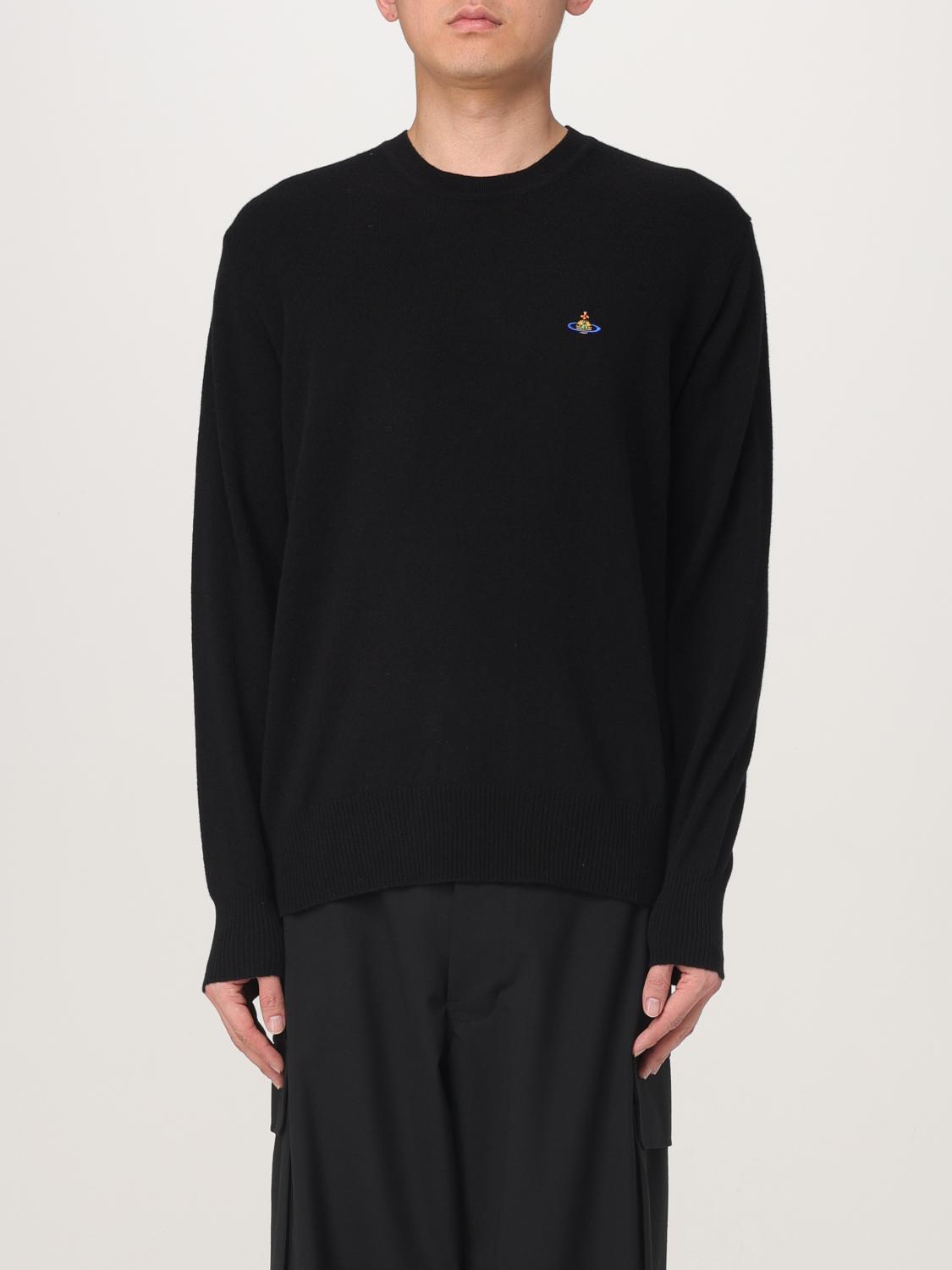 Vivienne Westwood Black Crew Necksweater With Orb Logo Embroidered On The Front In Wool Blend Man In Schwarz
