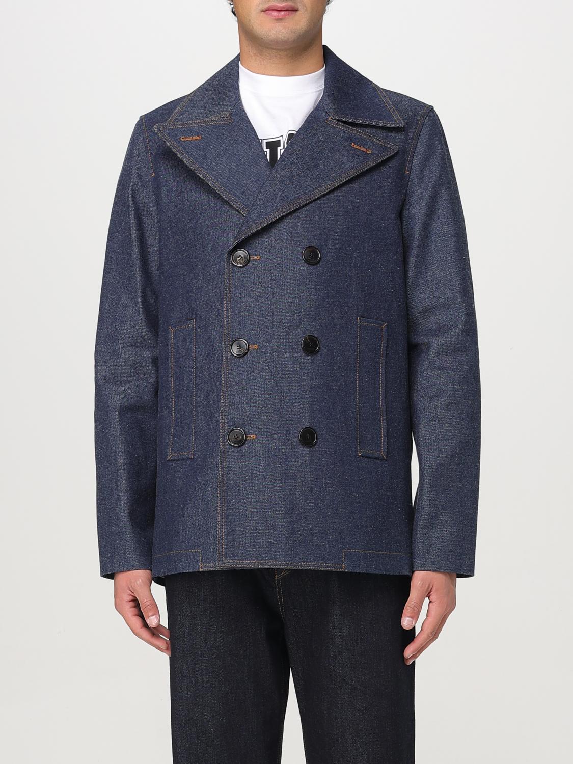 Gucci Denim Peacoat With Contrasting Stitching In Blue